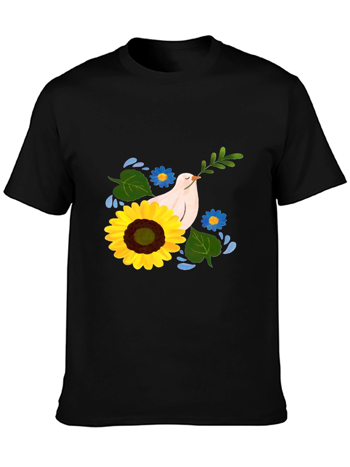 Peace Dove Sunflower Graphic Tee - Black