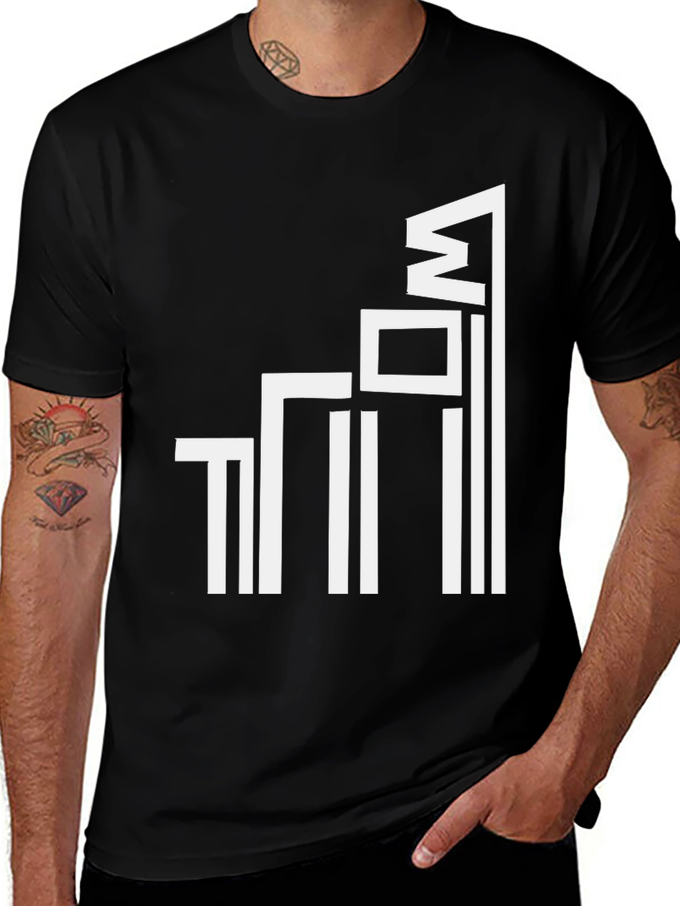 Modern Geometric Graphic Tee - Black
