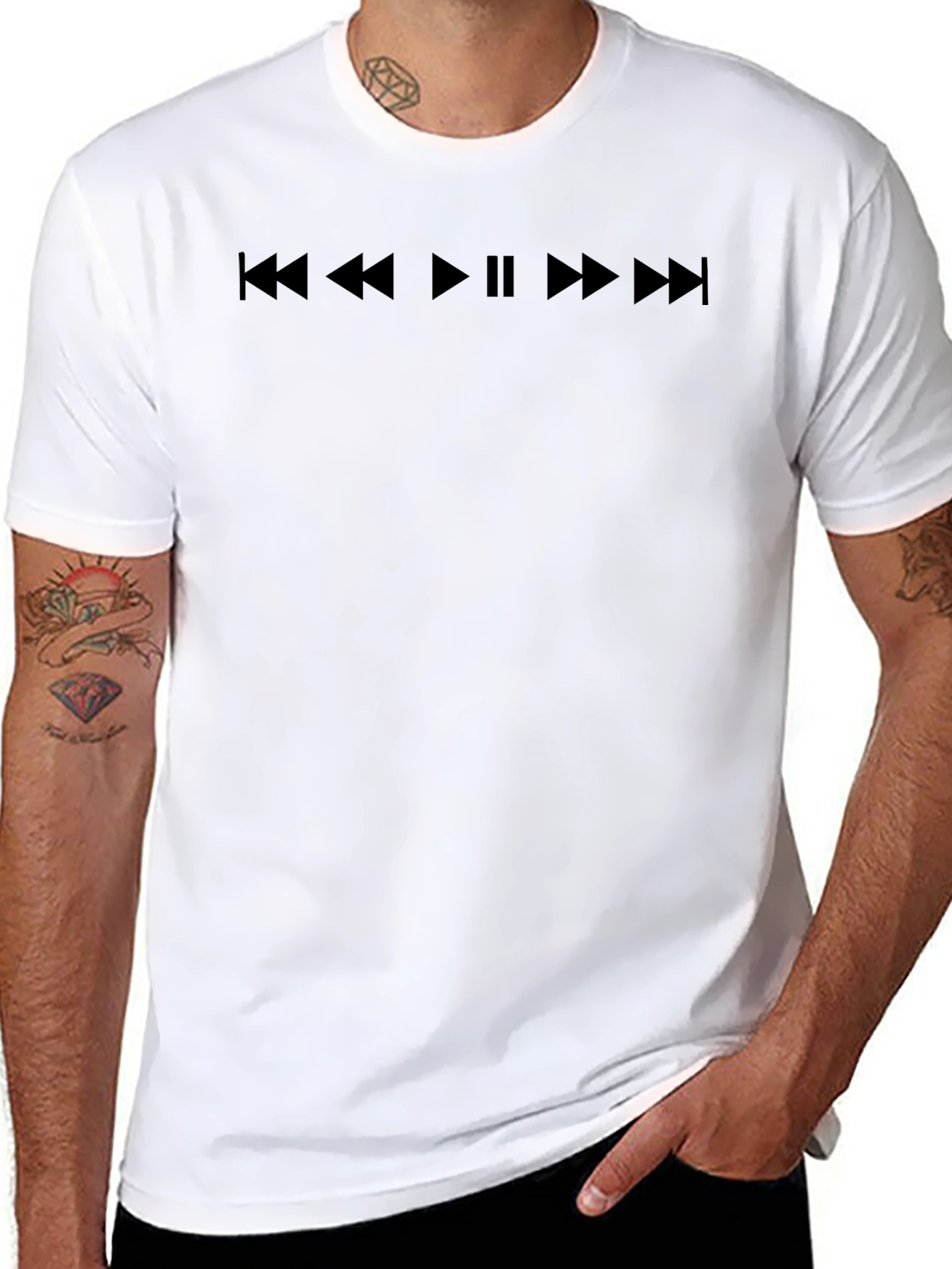 Black Graphic Tee - Music Player Control Design