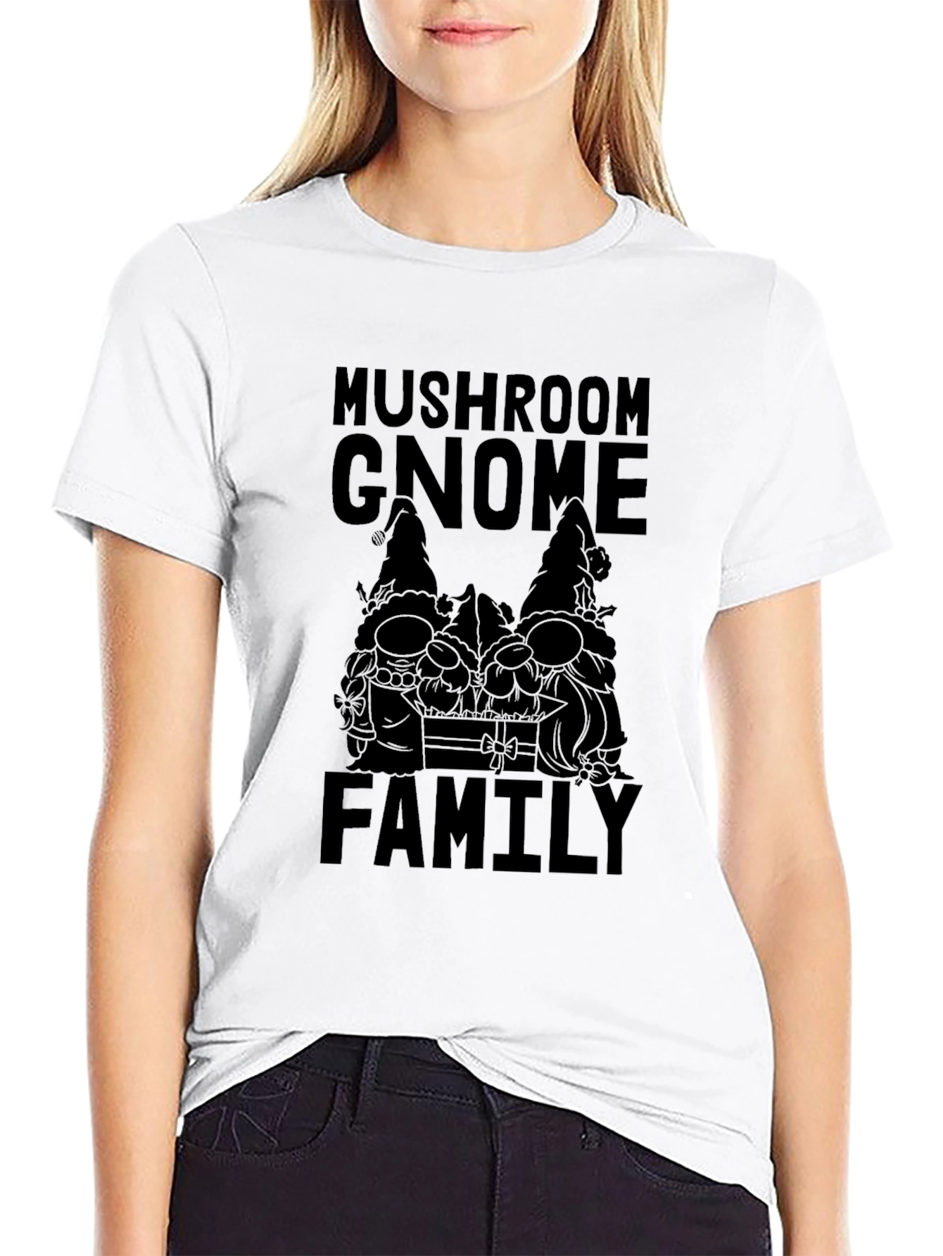Mushroom Gnome Family Black T-Shirt