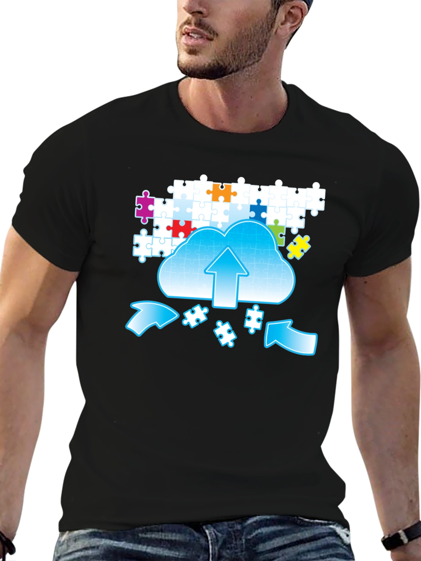 Puzzle Cloud Upload Graphic T-Shirt