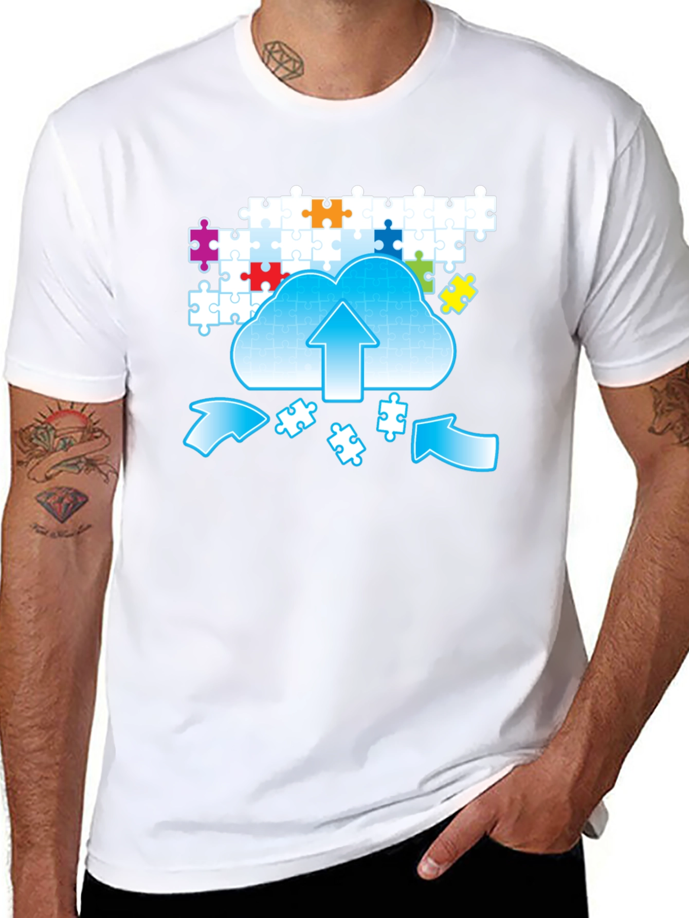Puzzle Cloud Upload Graphic T-Shirt