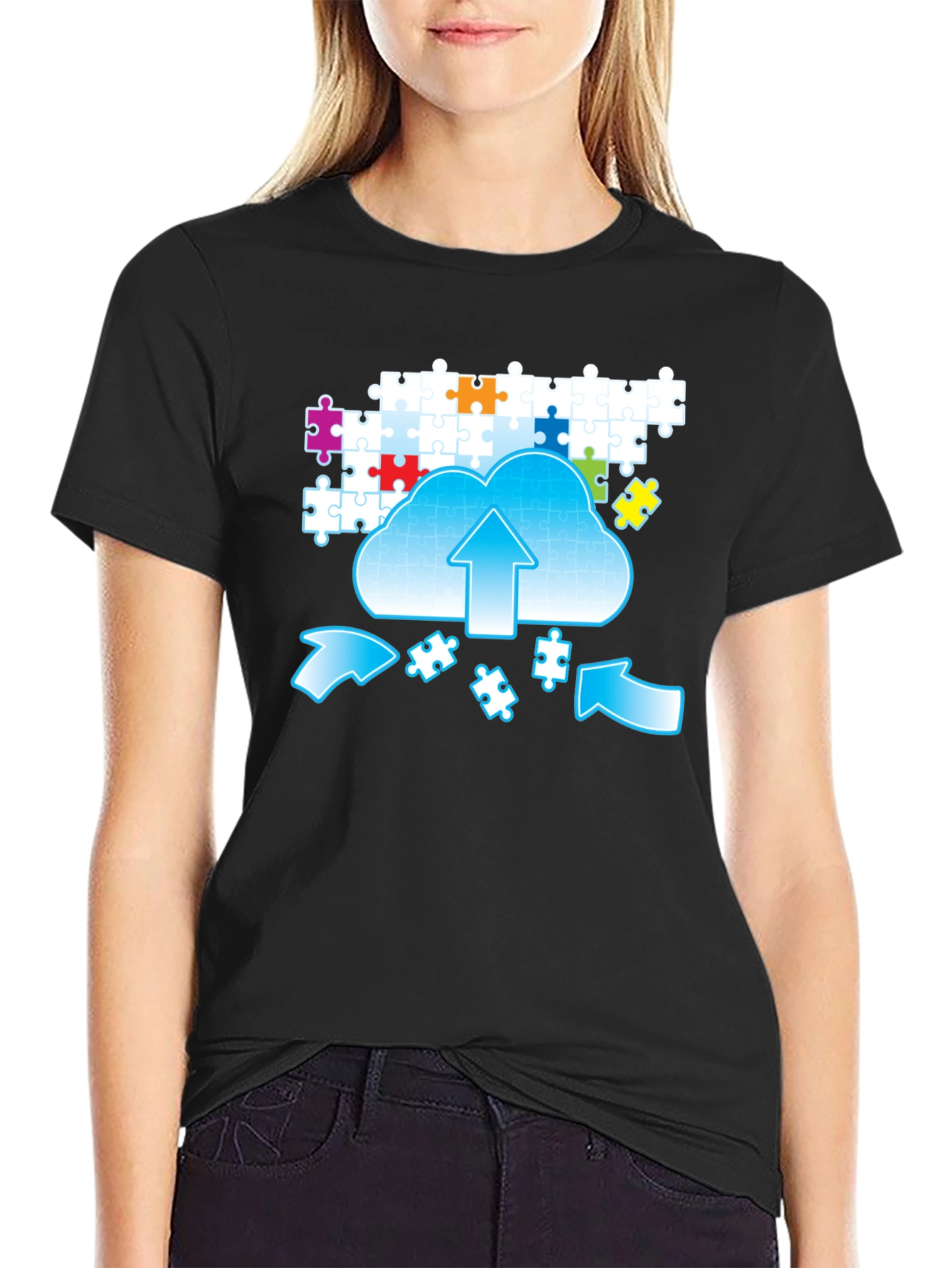 Puzzle Cloud Upload Graphic T-Shirt