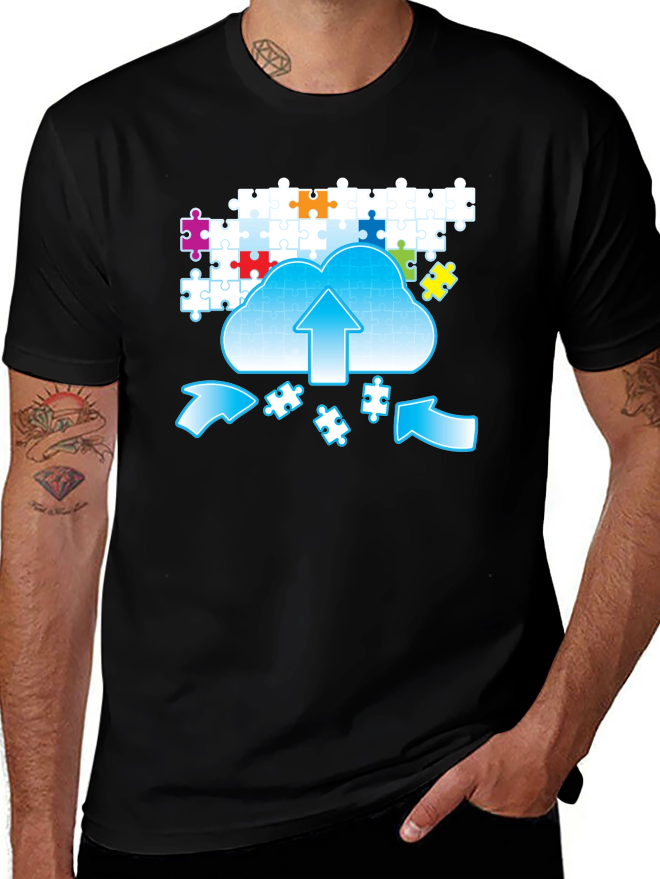 Puzzle Cloud Upload Graphic T-Shirt
