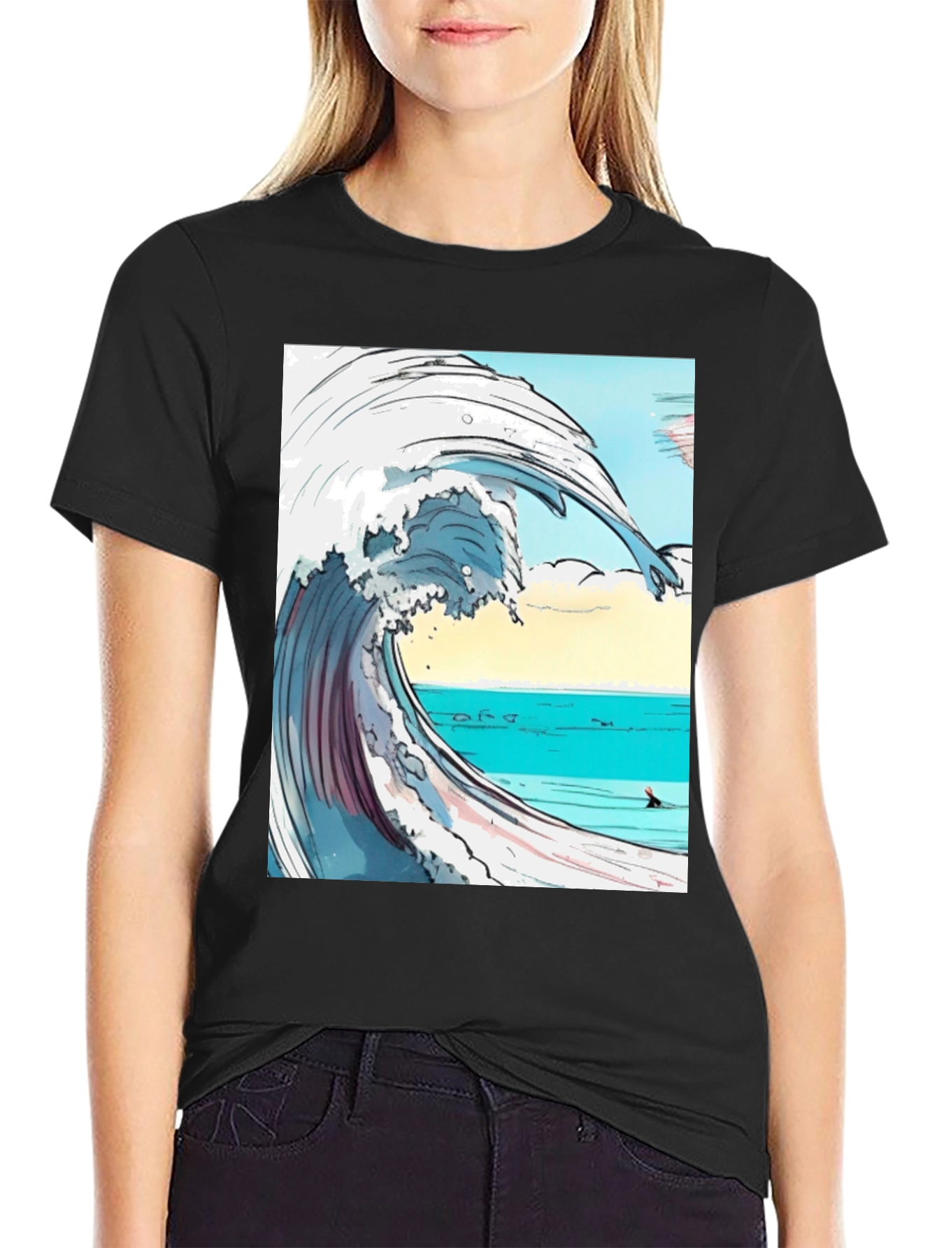 Ocean Wave Graphic Tee - Black