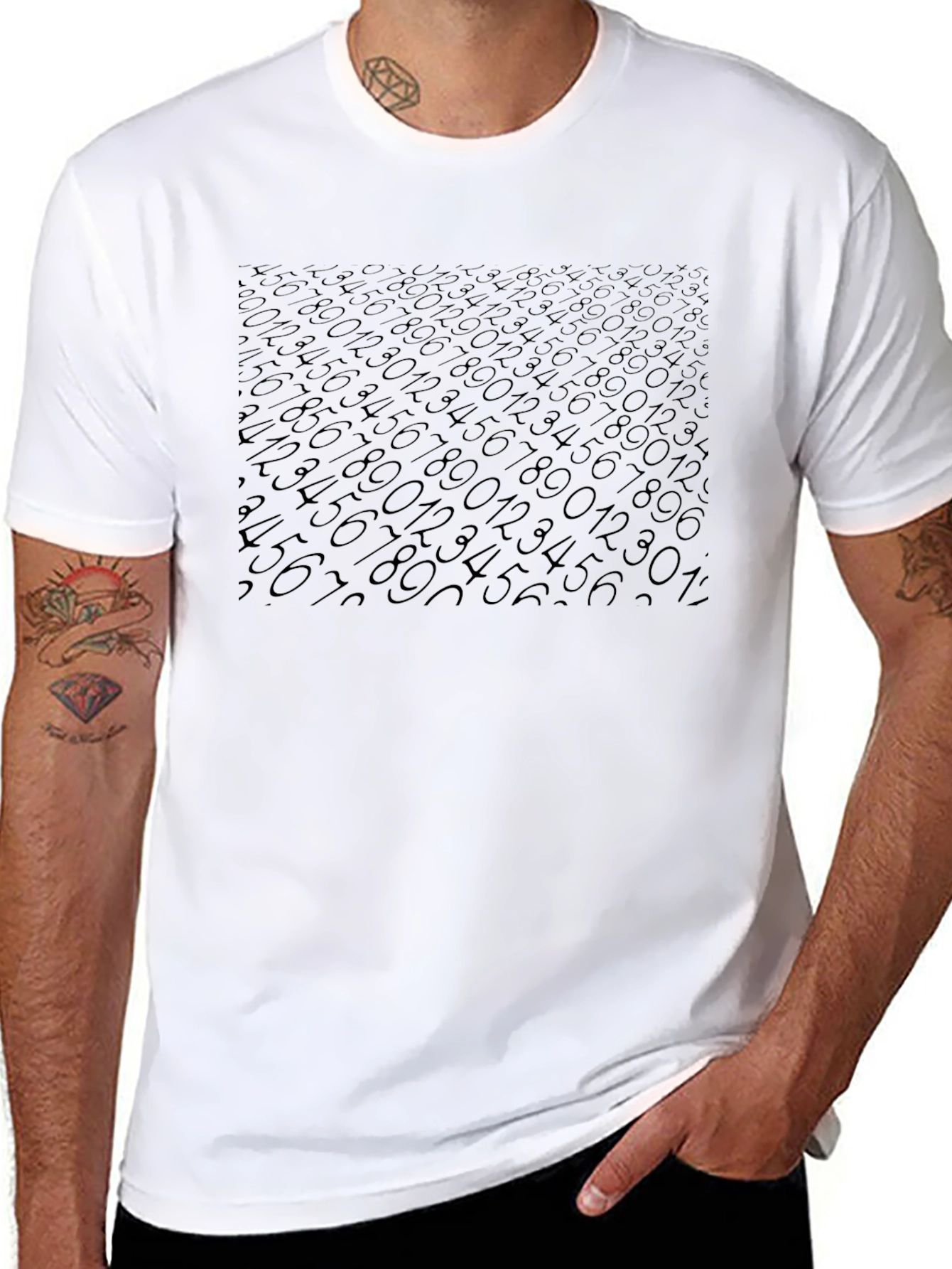 Mens Black Numeric Pattern T-Shirt