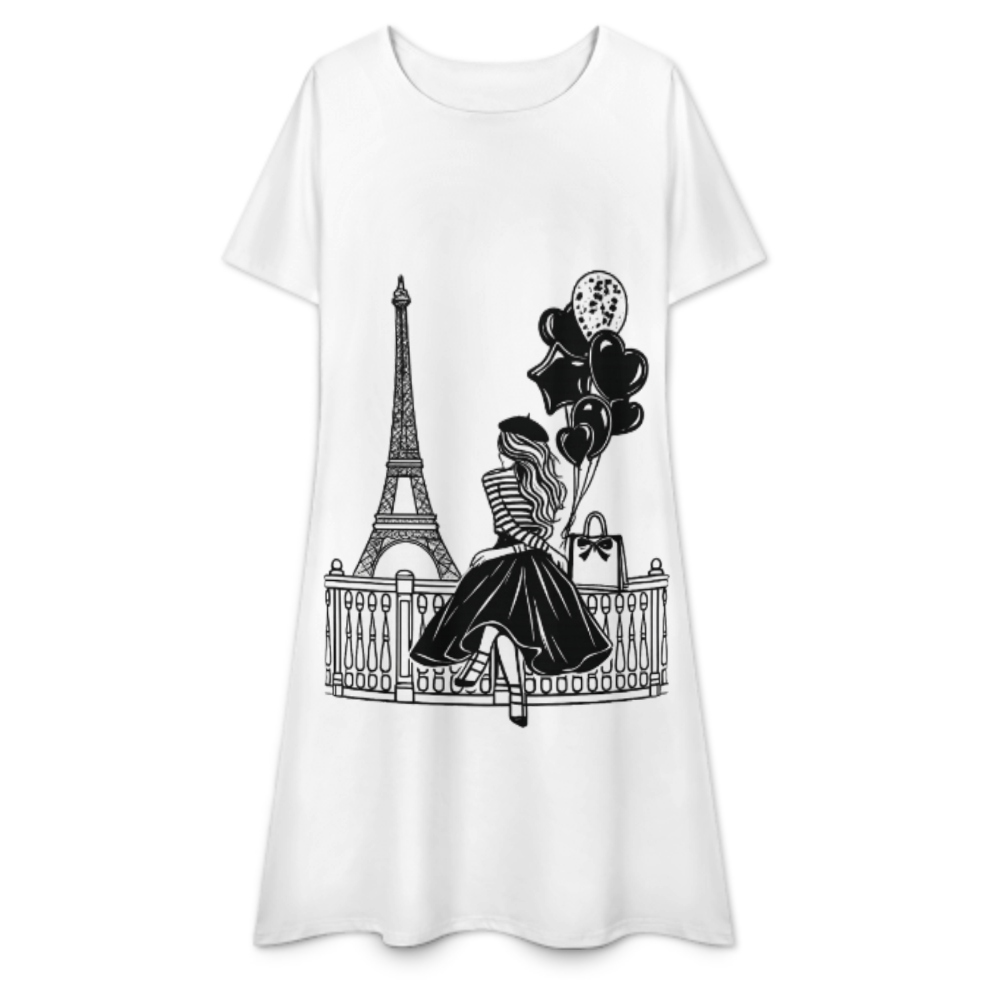 Paris Fashion Girl Graphic T-Shirt – Chic Eiffel Tower Aesthetic Tee with Balloons(z429)