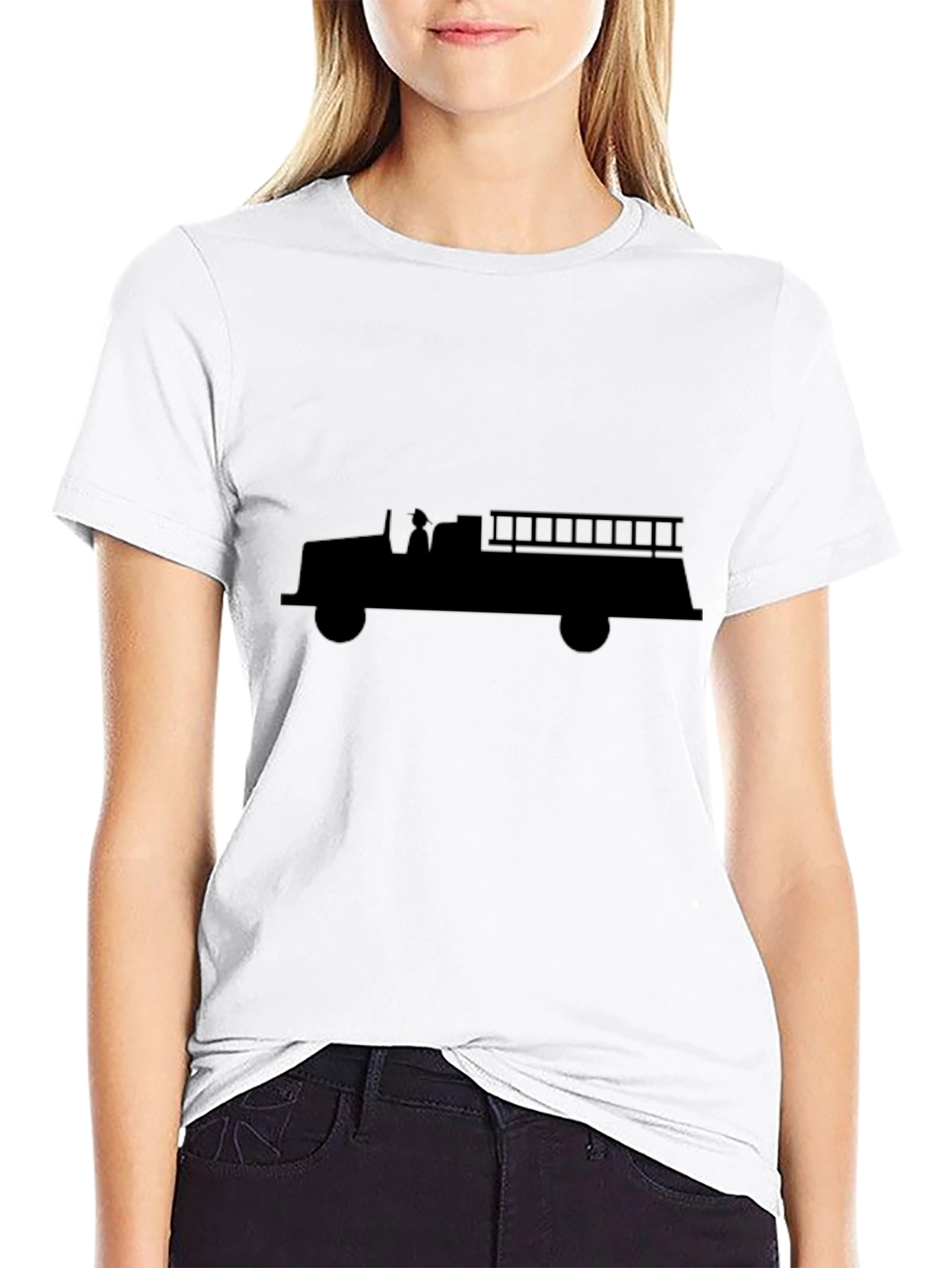 Fire Truck Silhouette T-Shirt - Black