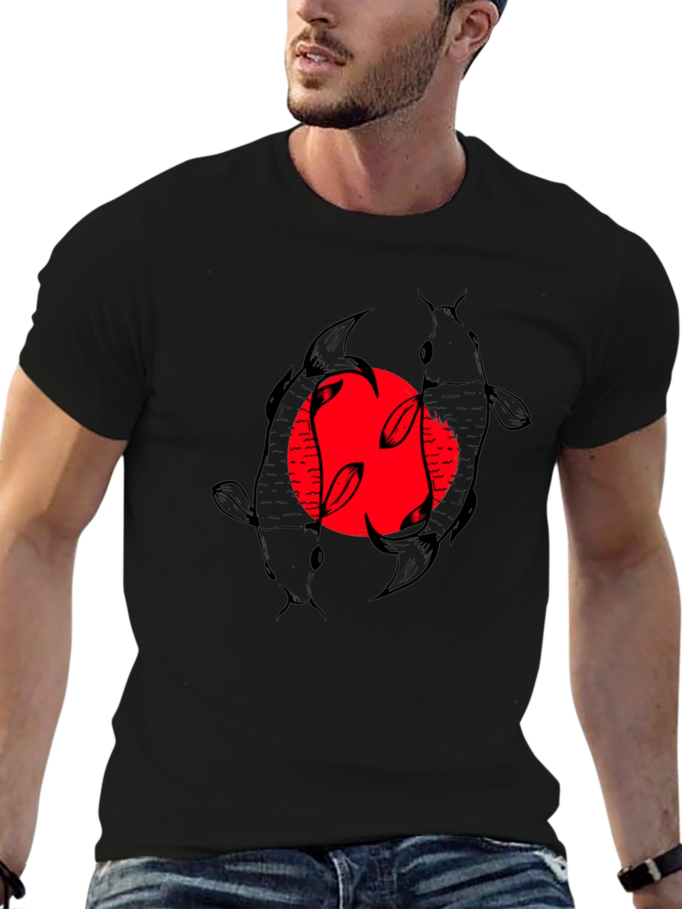 Koi Fish Graphic T-Shirt - Black Stylish Design