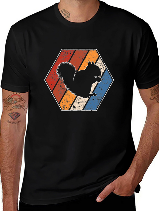 Retro Squirrel Graphic Tee - Vintage Hexagon Design