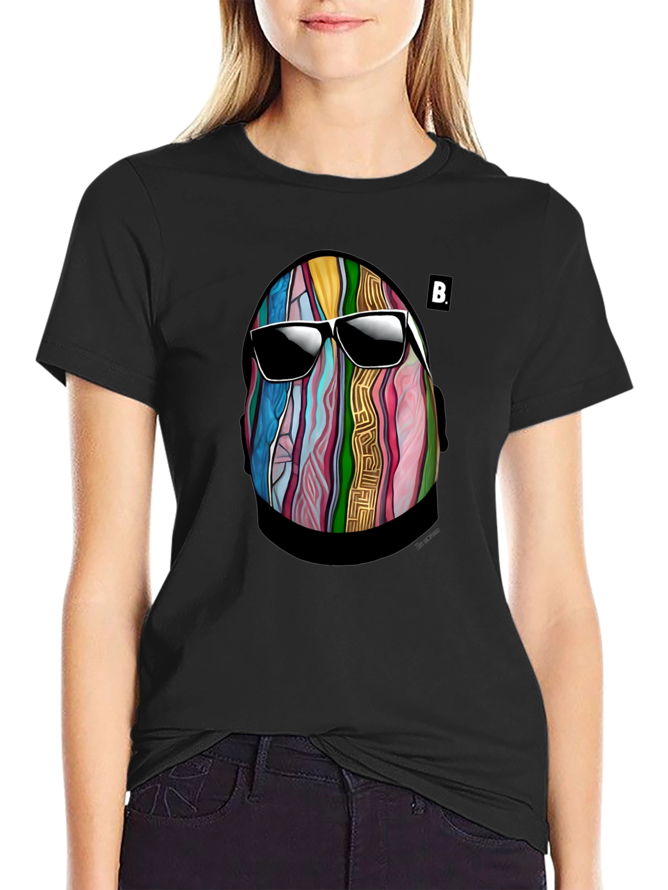 Abstract Face Graphic Mens Black T-Shirt
