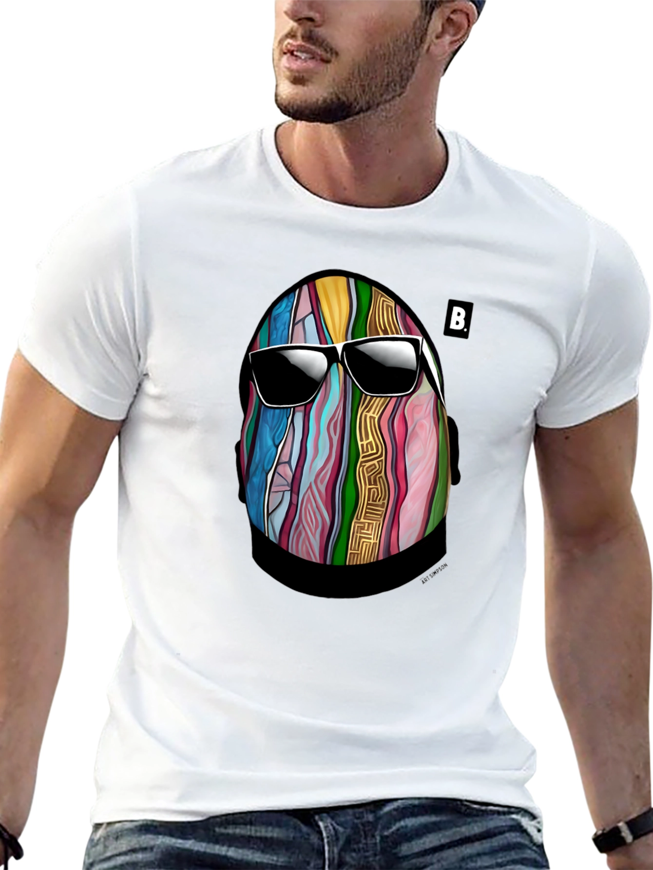 Abstract Face Graphic Mens Black T-Shirt