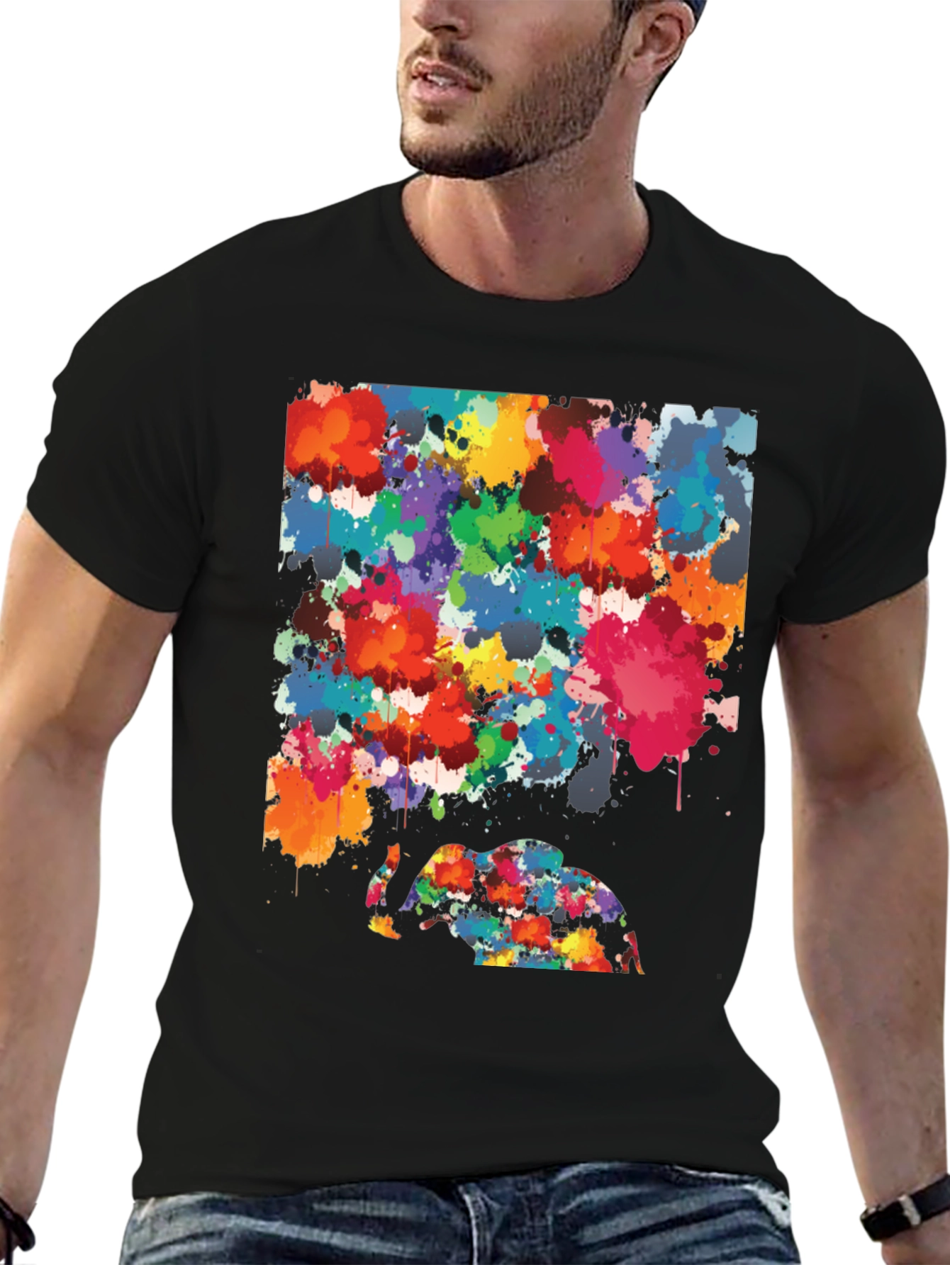 Abstract Elephant Splatter Art Black T-Shirt