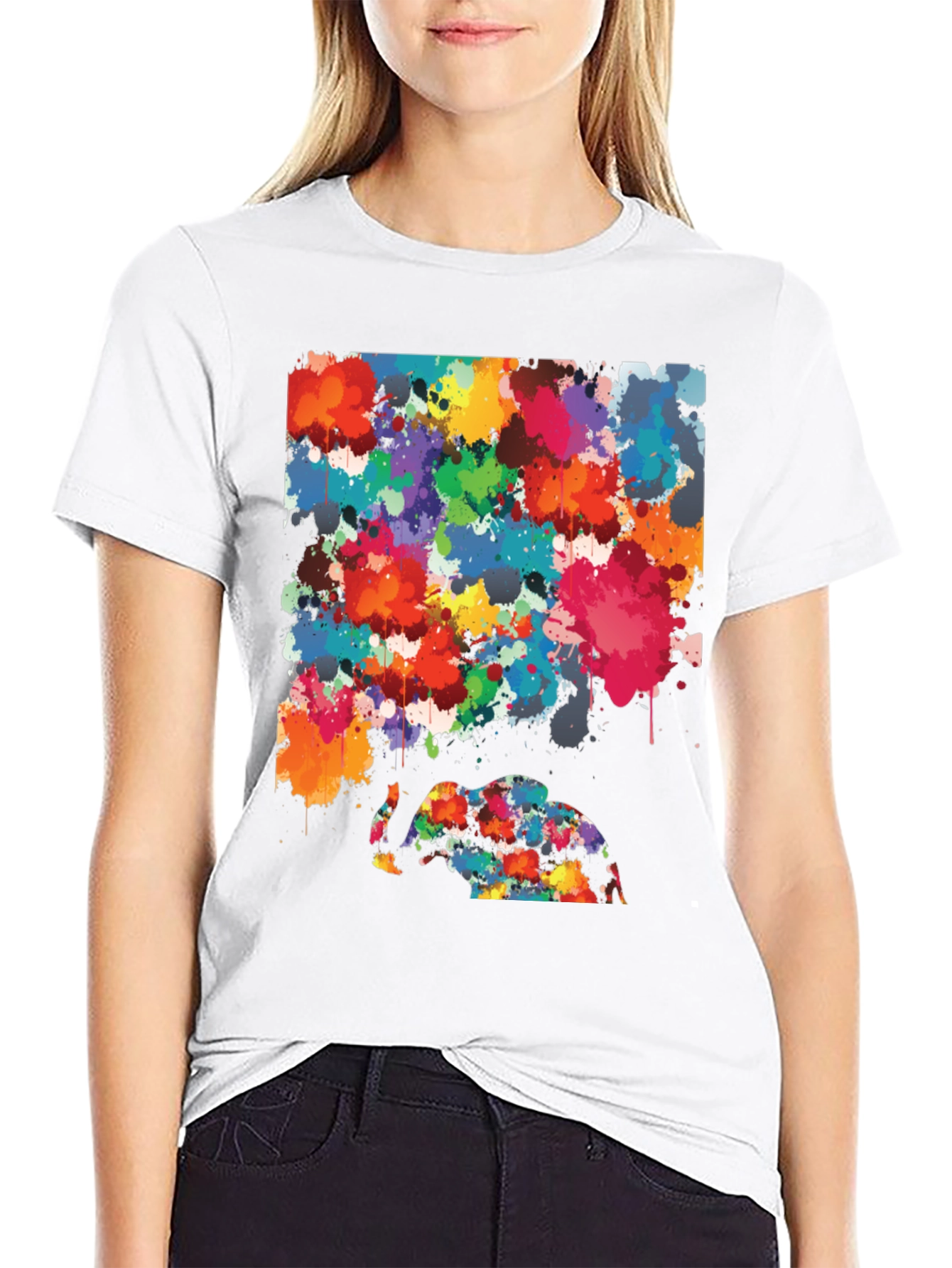 Abstract Elephant Splatter Art Black T-Shirt