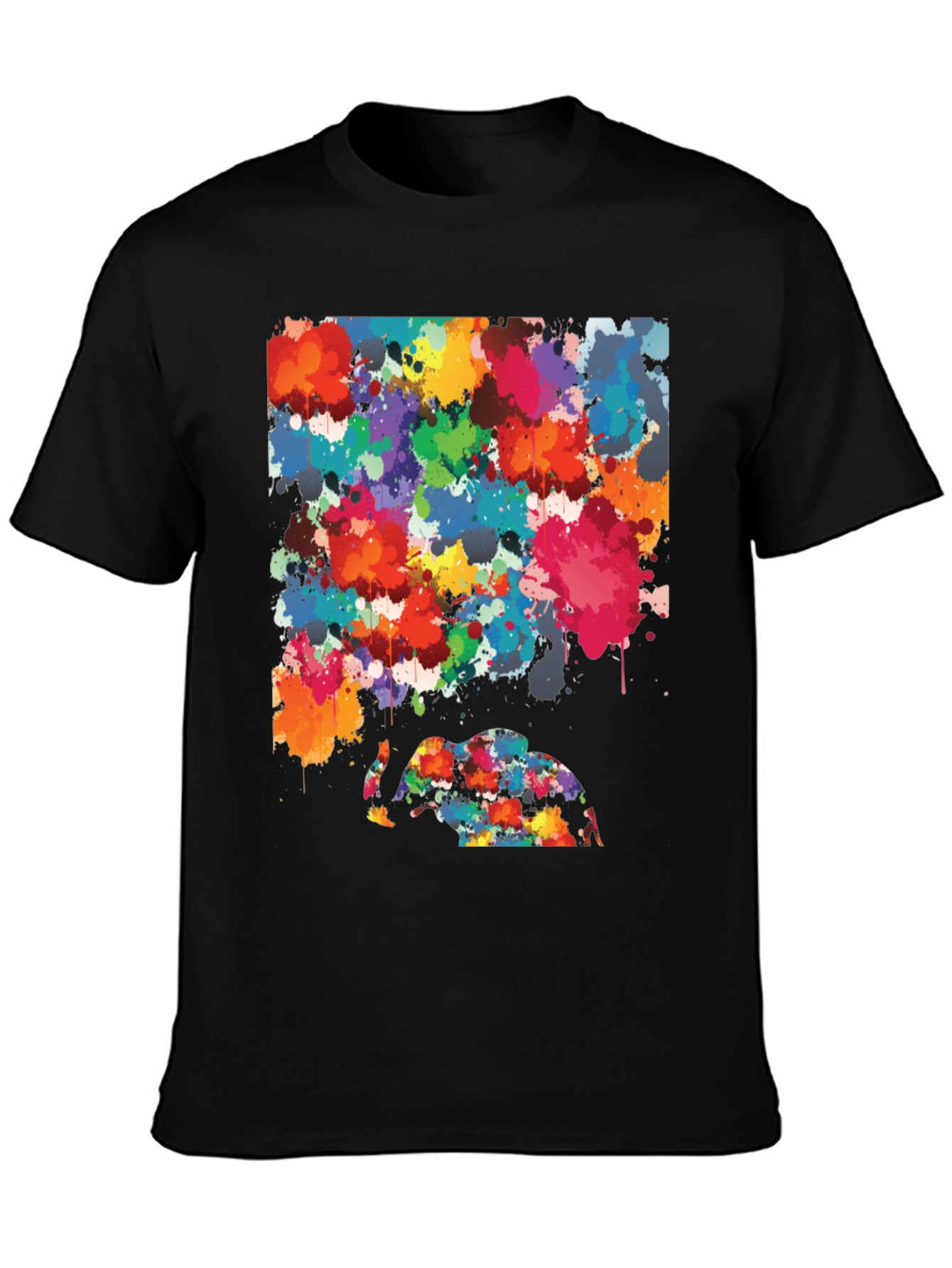 Abstract Elephant Splatter Art Black T-Shirt