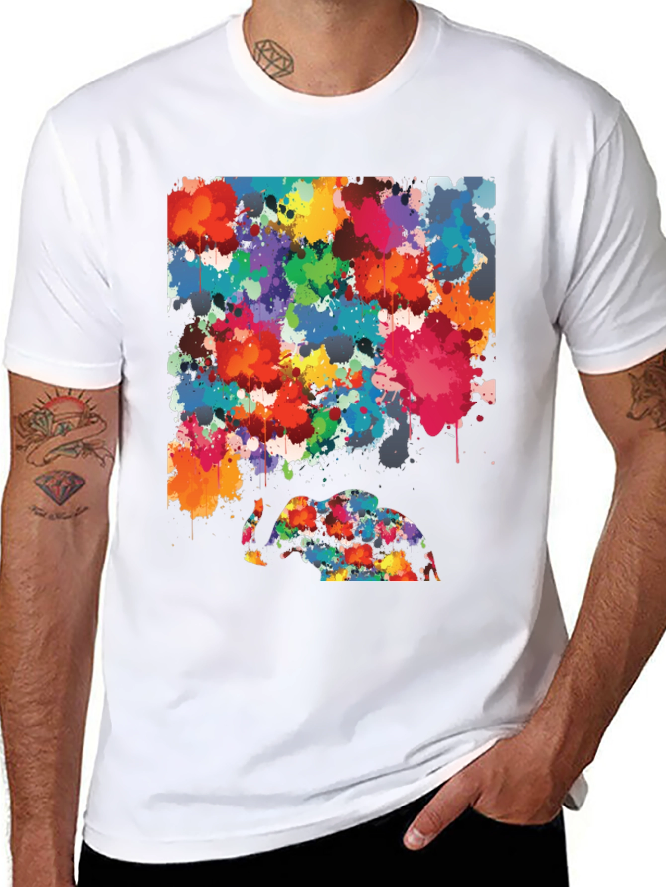 Abstract Elephant Splatter Art Black T-Shirt