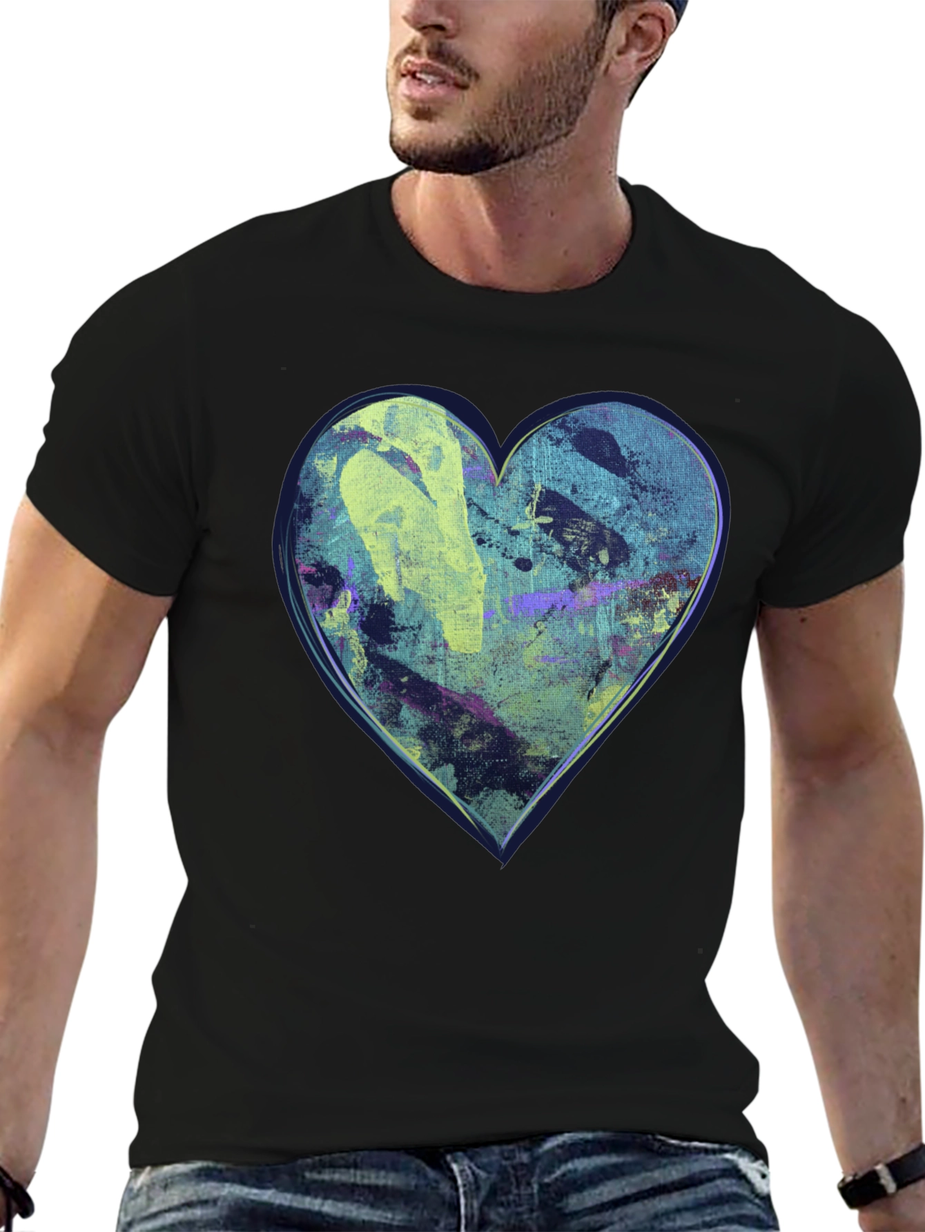 Abstract Heart Graphic Black T-Shirt