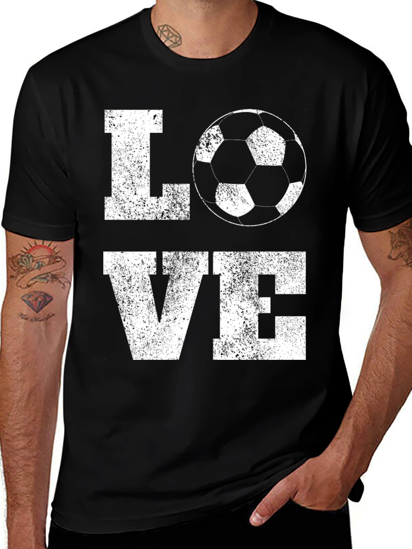 Love Soccer Distressed Graphic Tee - Black
