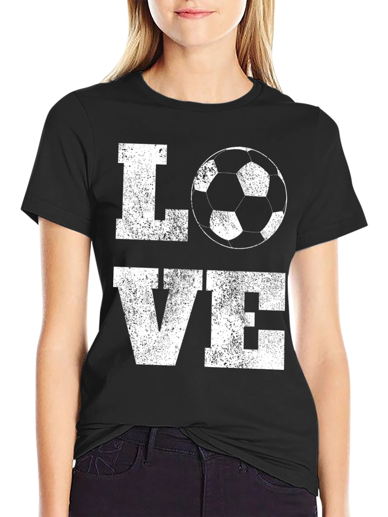 Love Soccer Distressed Graphic Tee - Black