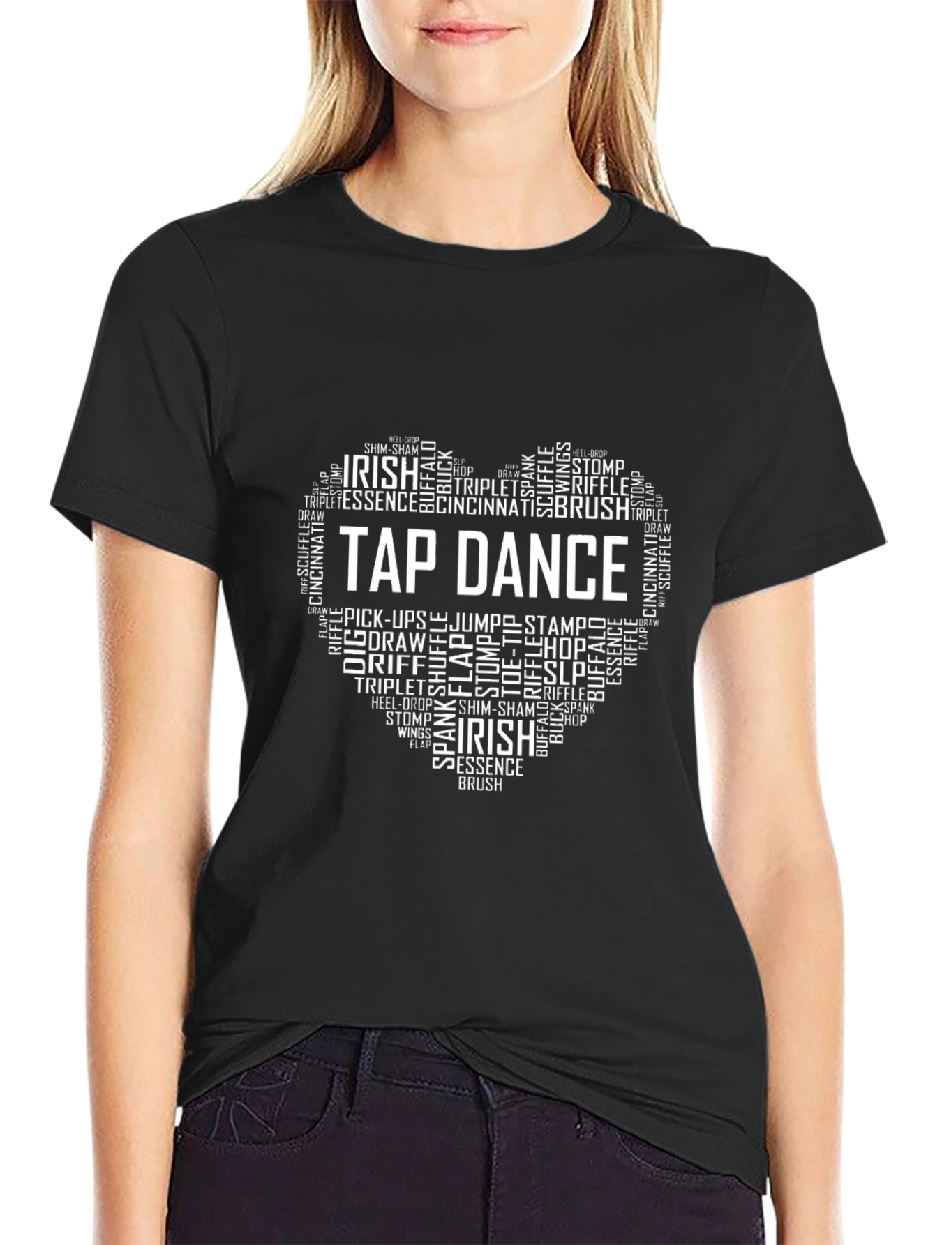 Tap Dance Word Art Heart T-Shirt - Black