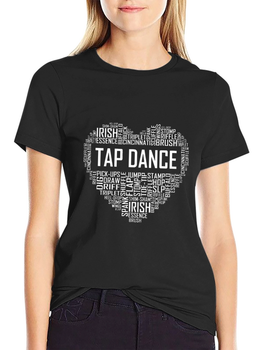 Tap Dance Word Art Heart T-Shirt - Black