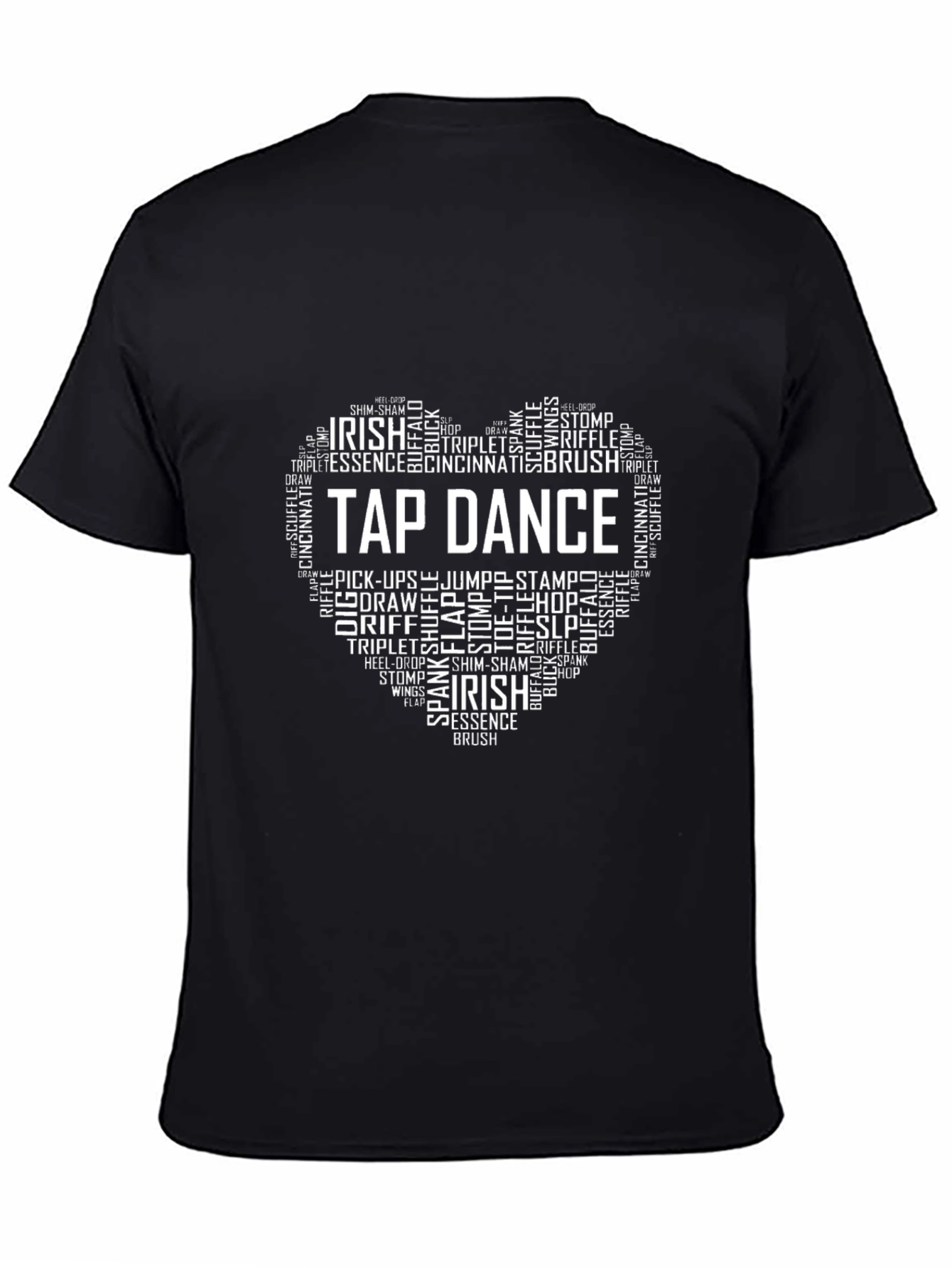 Tap Dance Word Art Heart T-Shirt - Black