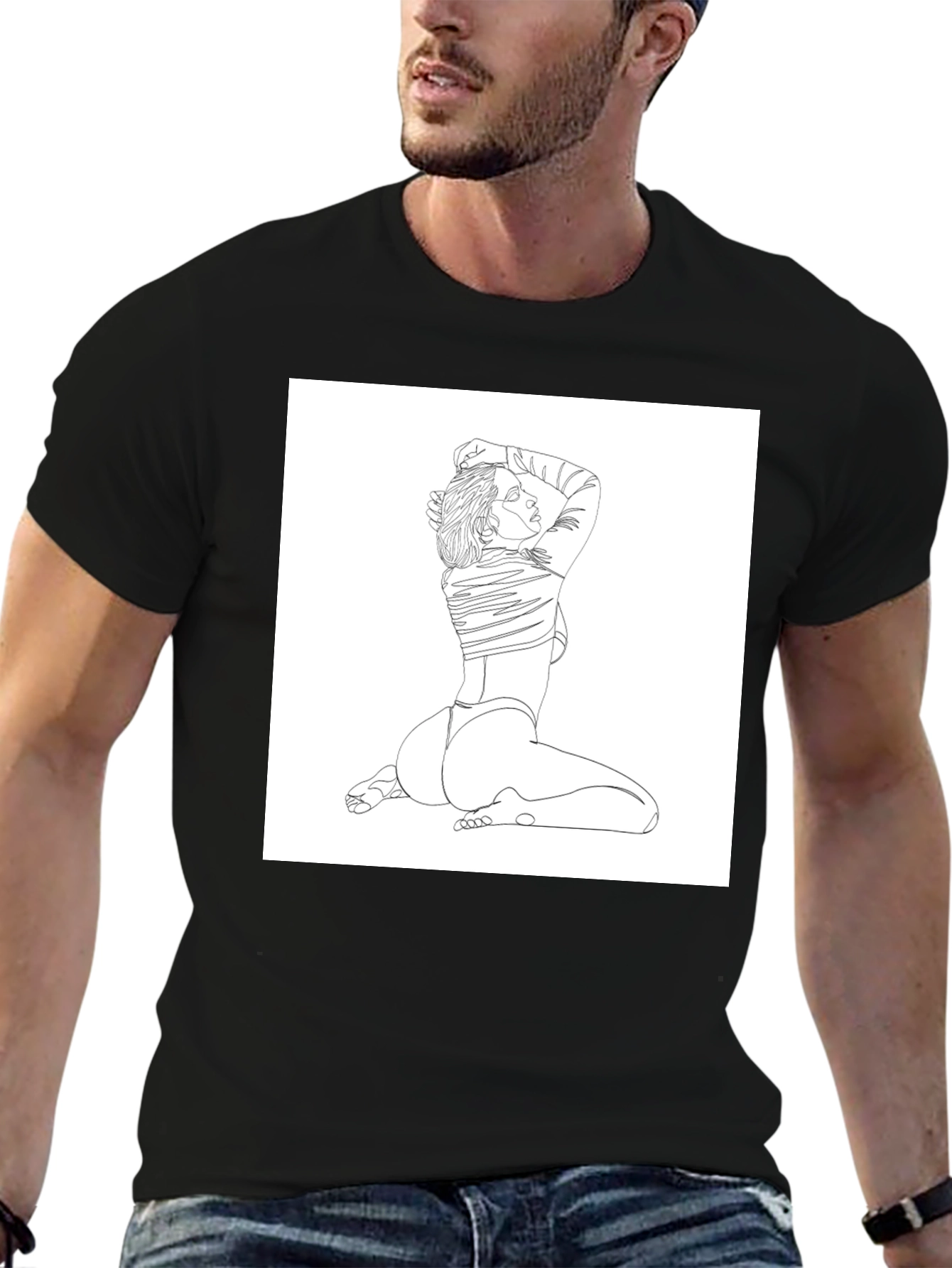 Line Art Woman Graphic Tee - Black