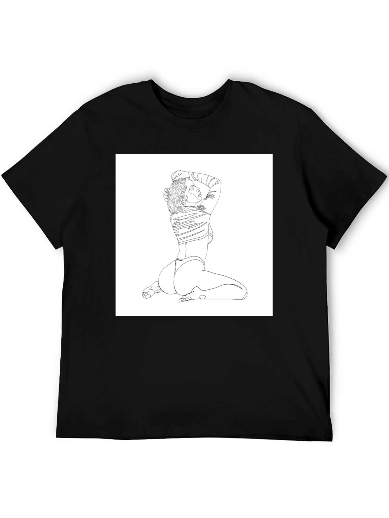 Line Art Woman Graphic Tee - Black