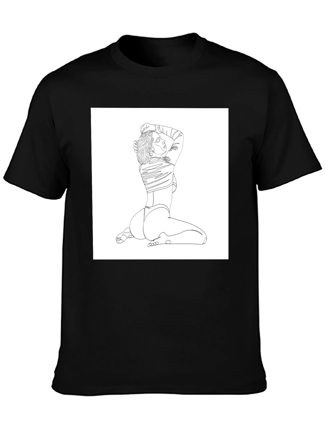 Line Art Woman Graphic Tee - Black