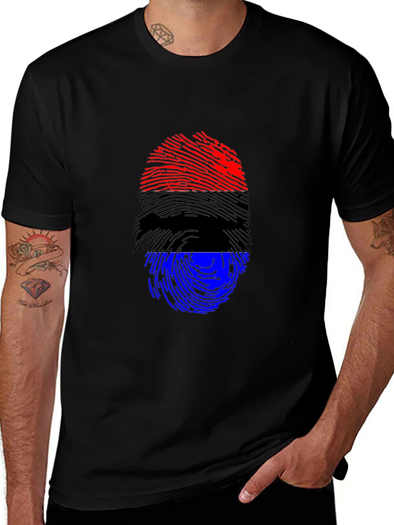 Patriotic Fingerprint T-Shirt - Red Black Blue