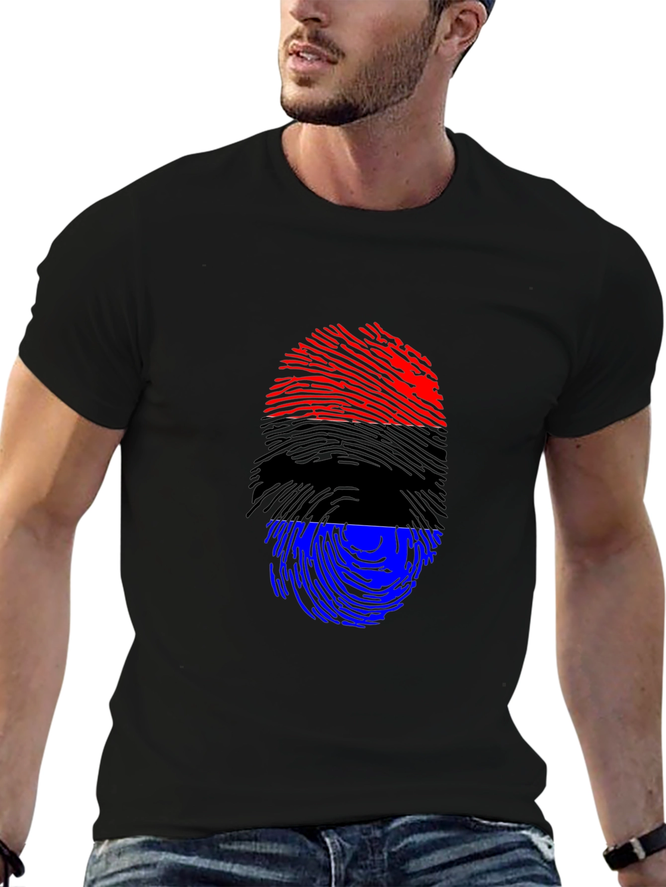Patriotic Fingerprint T-Shirt - Red Black Blue