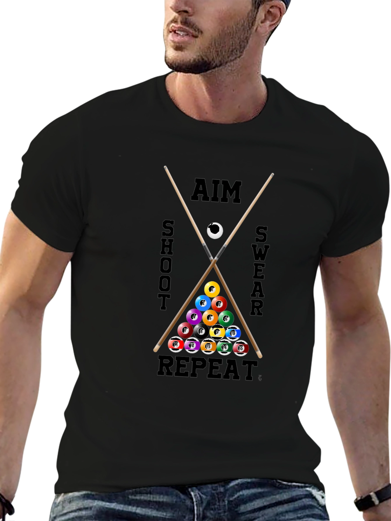Aim Shoot Swear Repeat Billiards T-Shirt