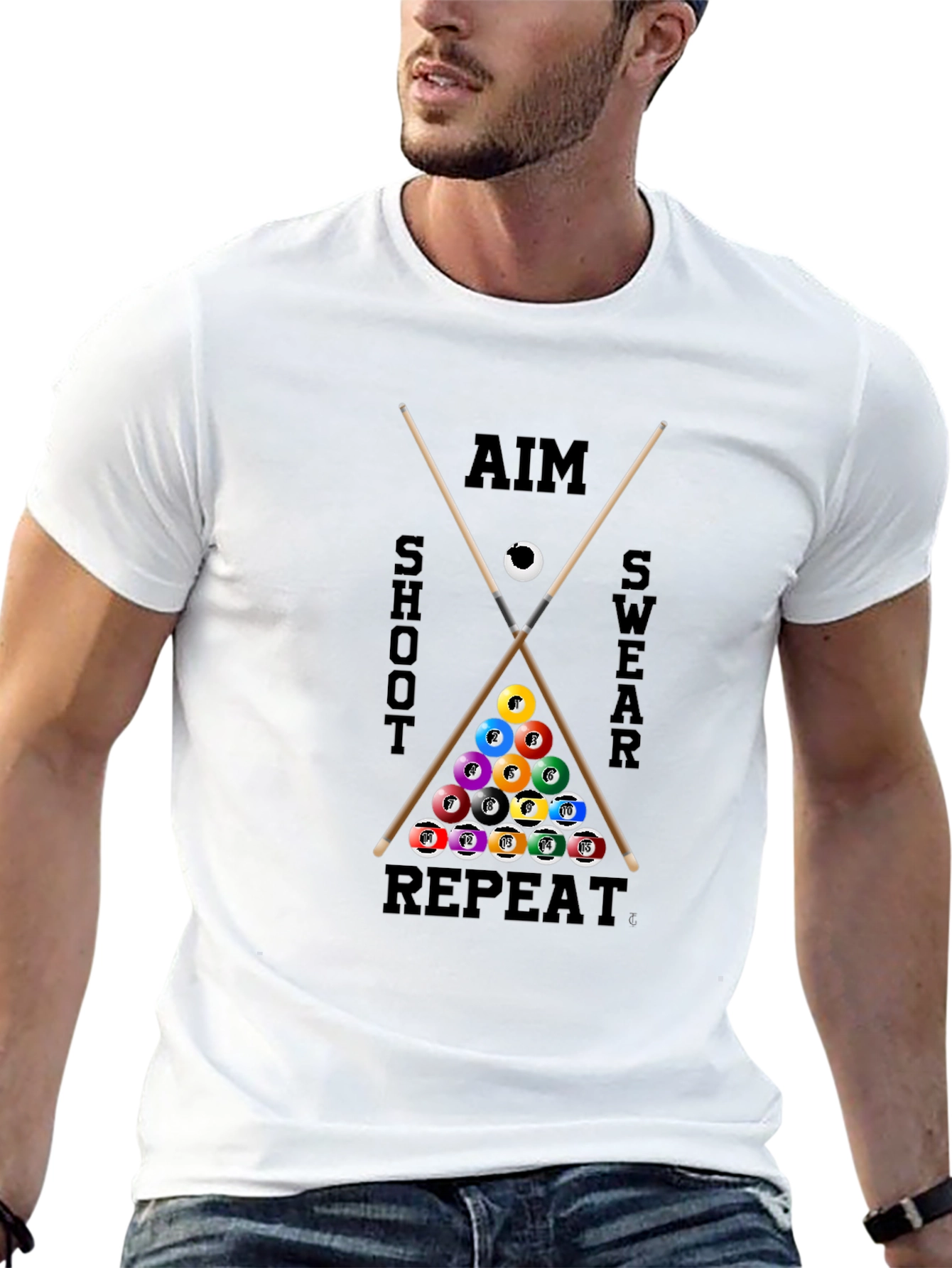 Aim Shoot Swear Repeat Billiards T-Shirt