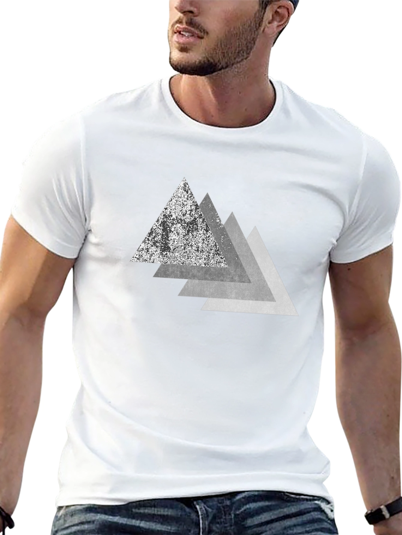 Geometric Triangle Graphic Print Black T-Shirt