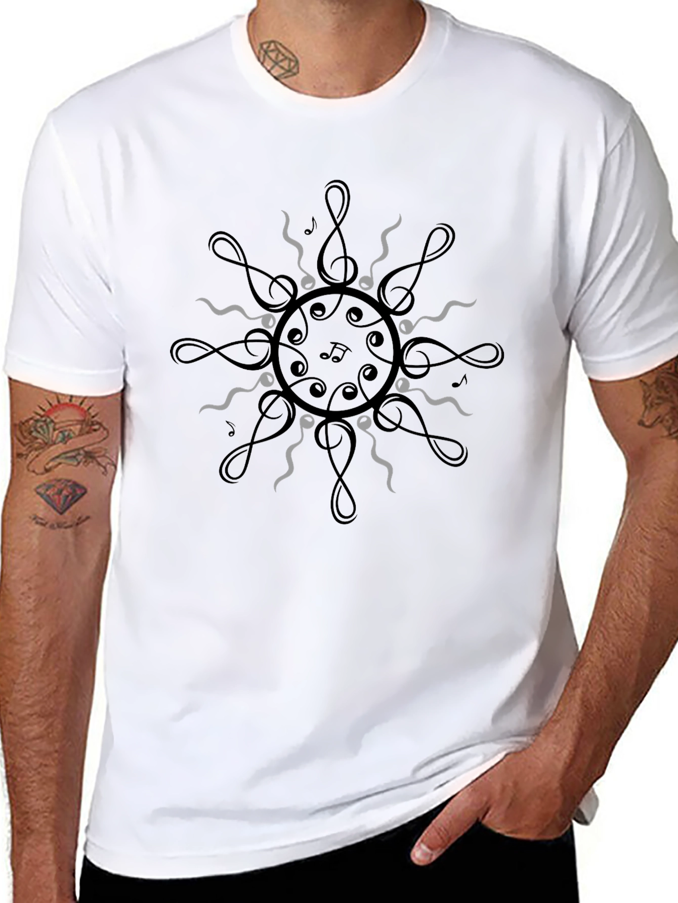 Musical Note Mandala Black T-Shirt
