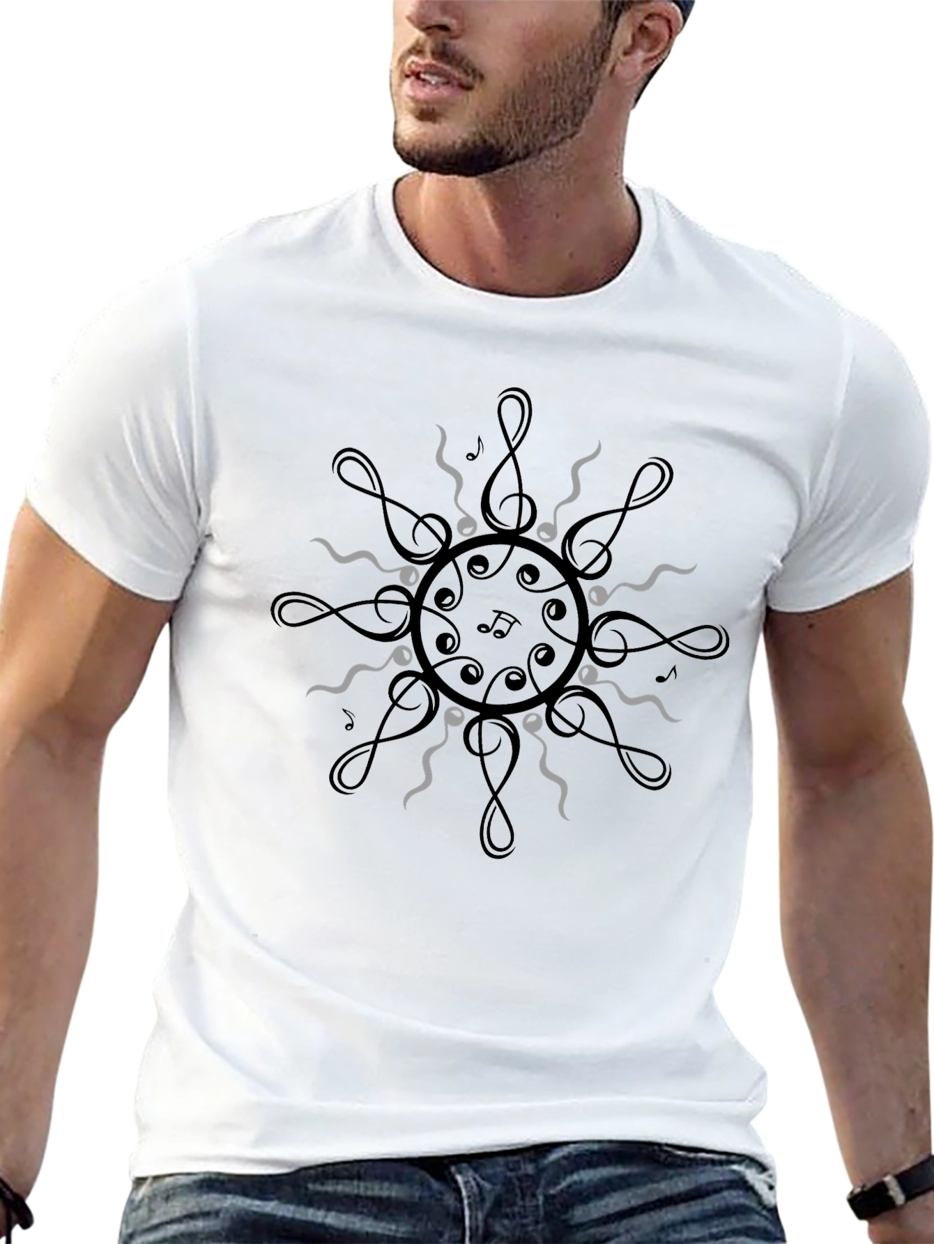 Musical Note Mandala Black T-Shirt