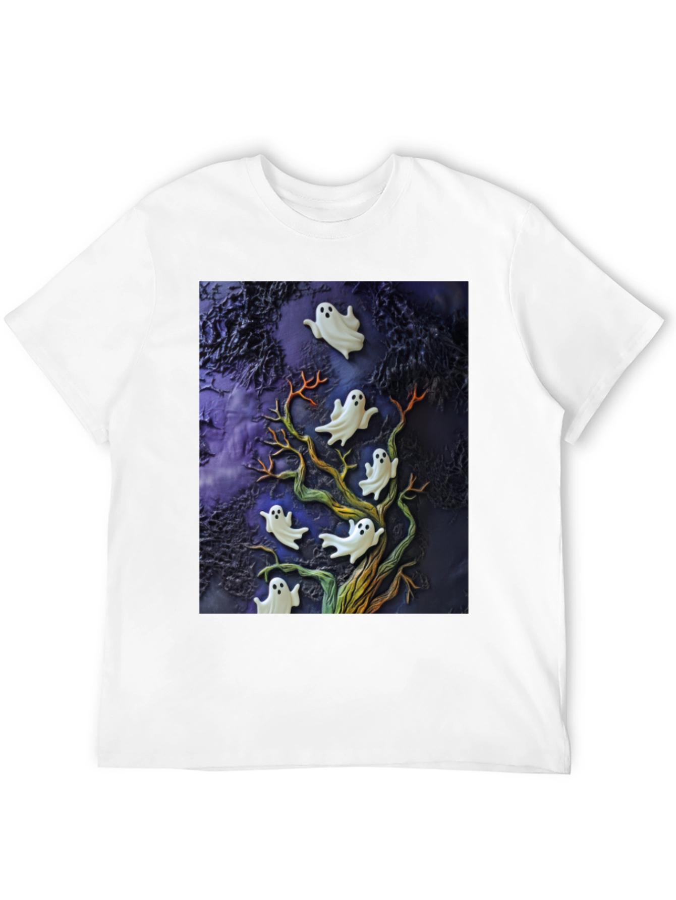 Spooky Ghost Tree Black T-Shirt