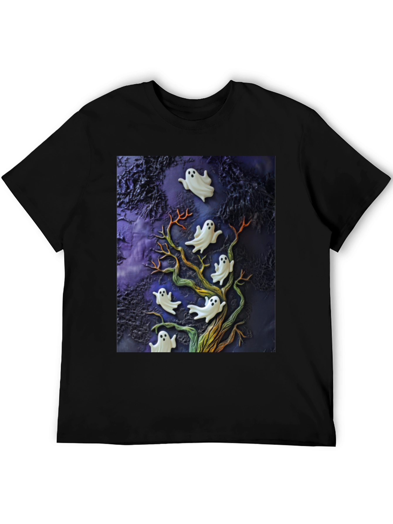 Spooky Ghost Tree Black T-Shirt