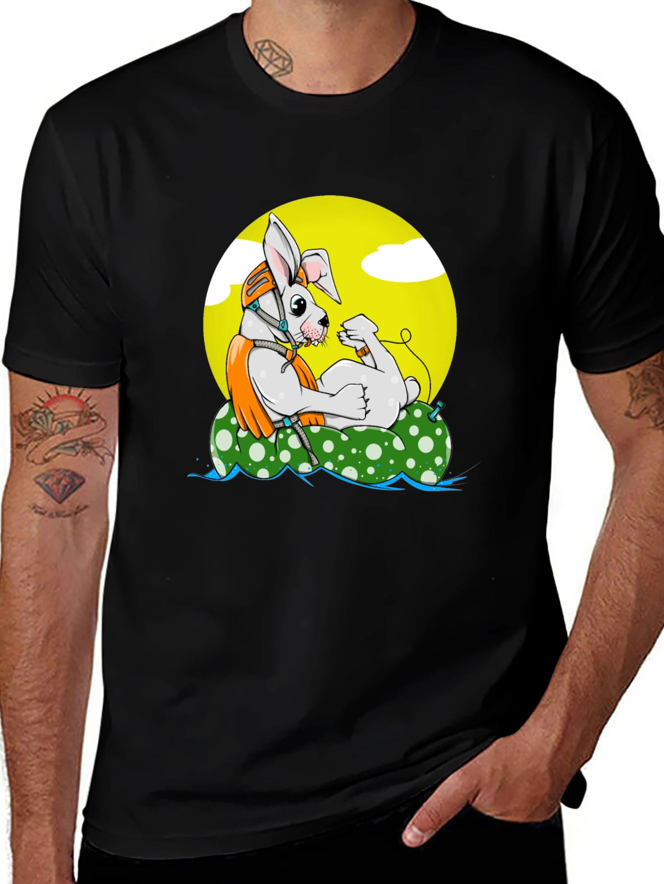 Cool Rabbit on Raft Graphic Tee