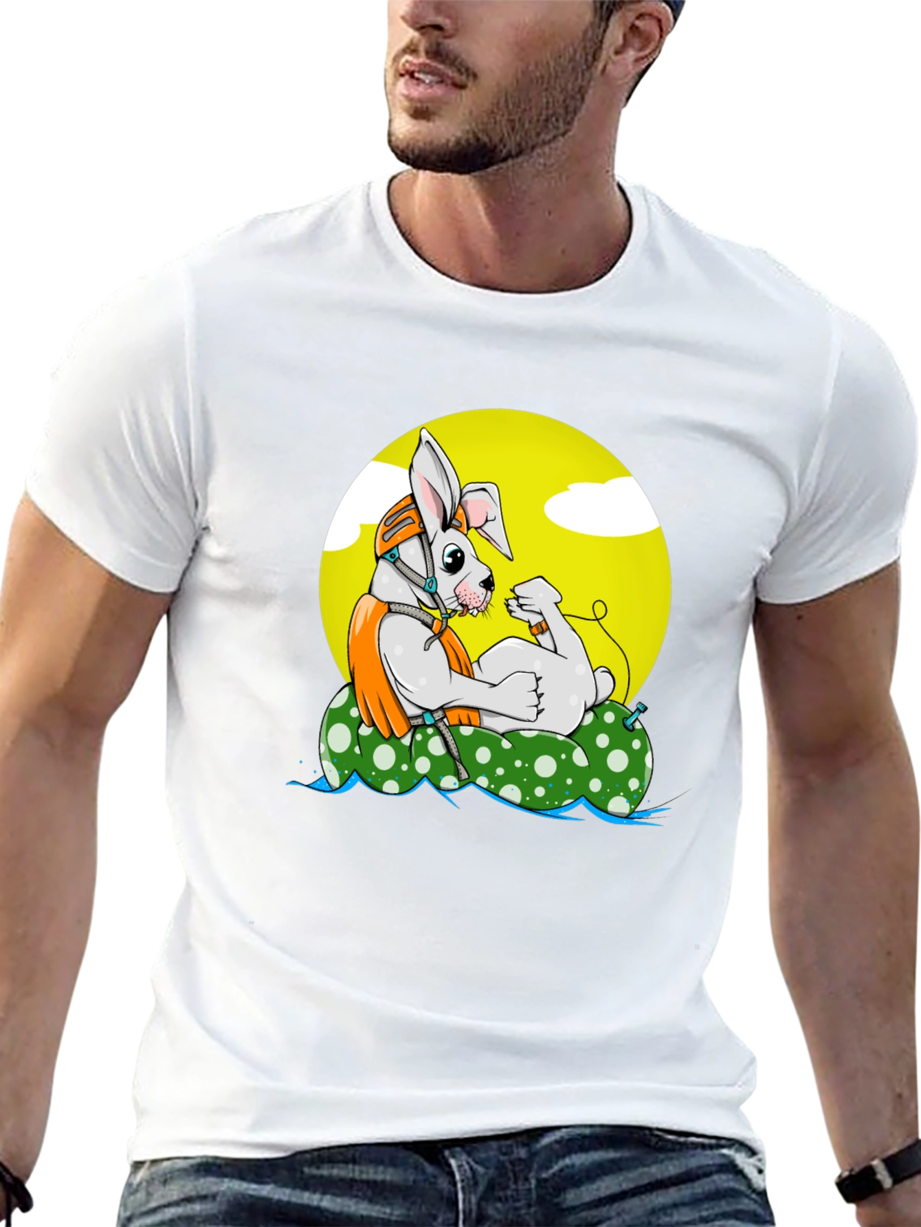 Cool Rabbit on Raft Graphic Tee