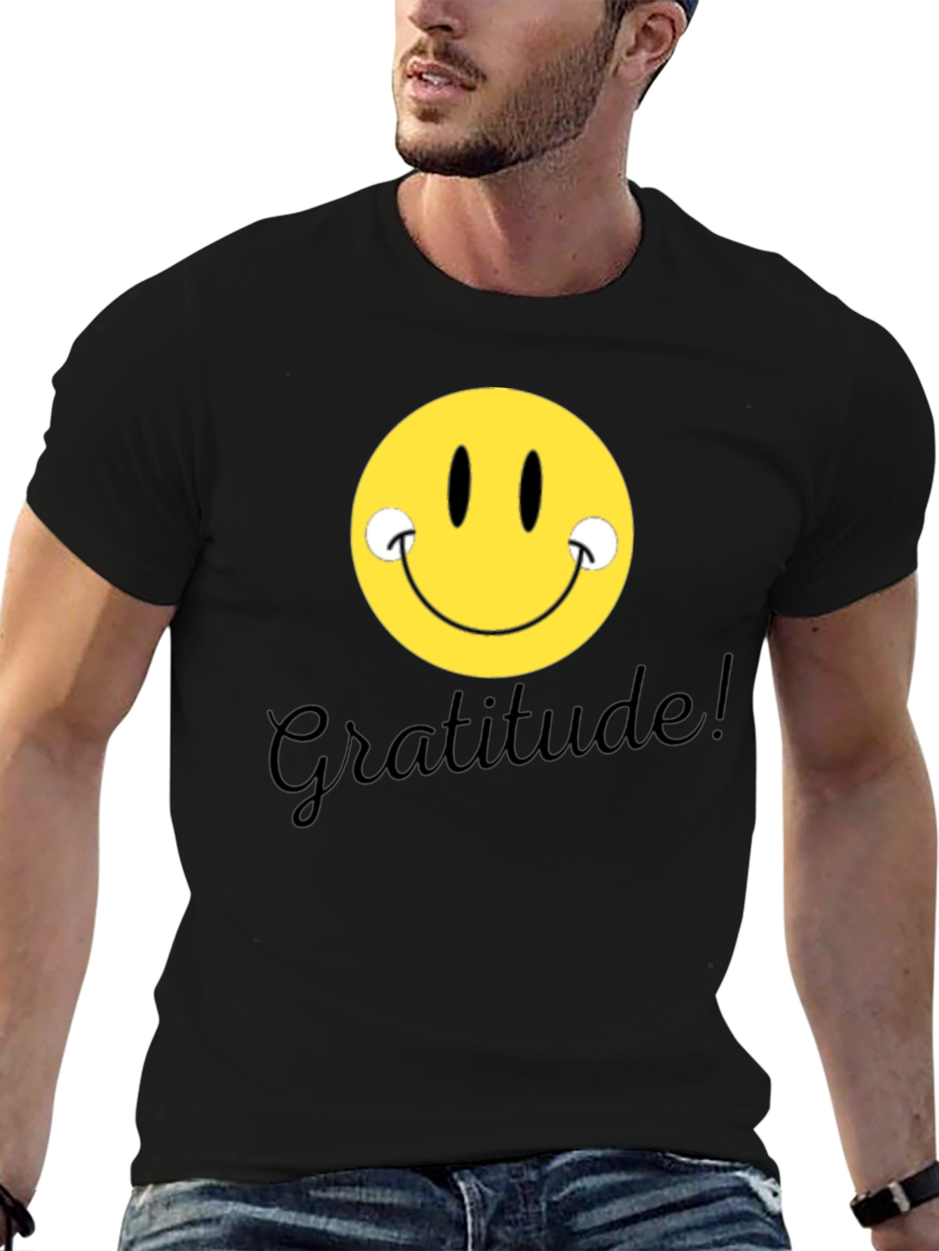 Gratitude Smiley Face Black T-Shirt