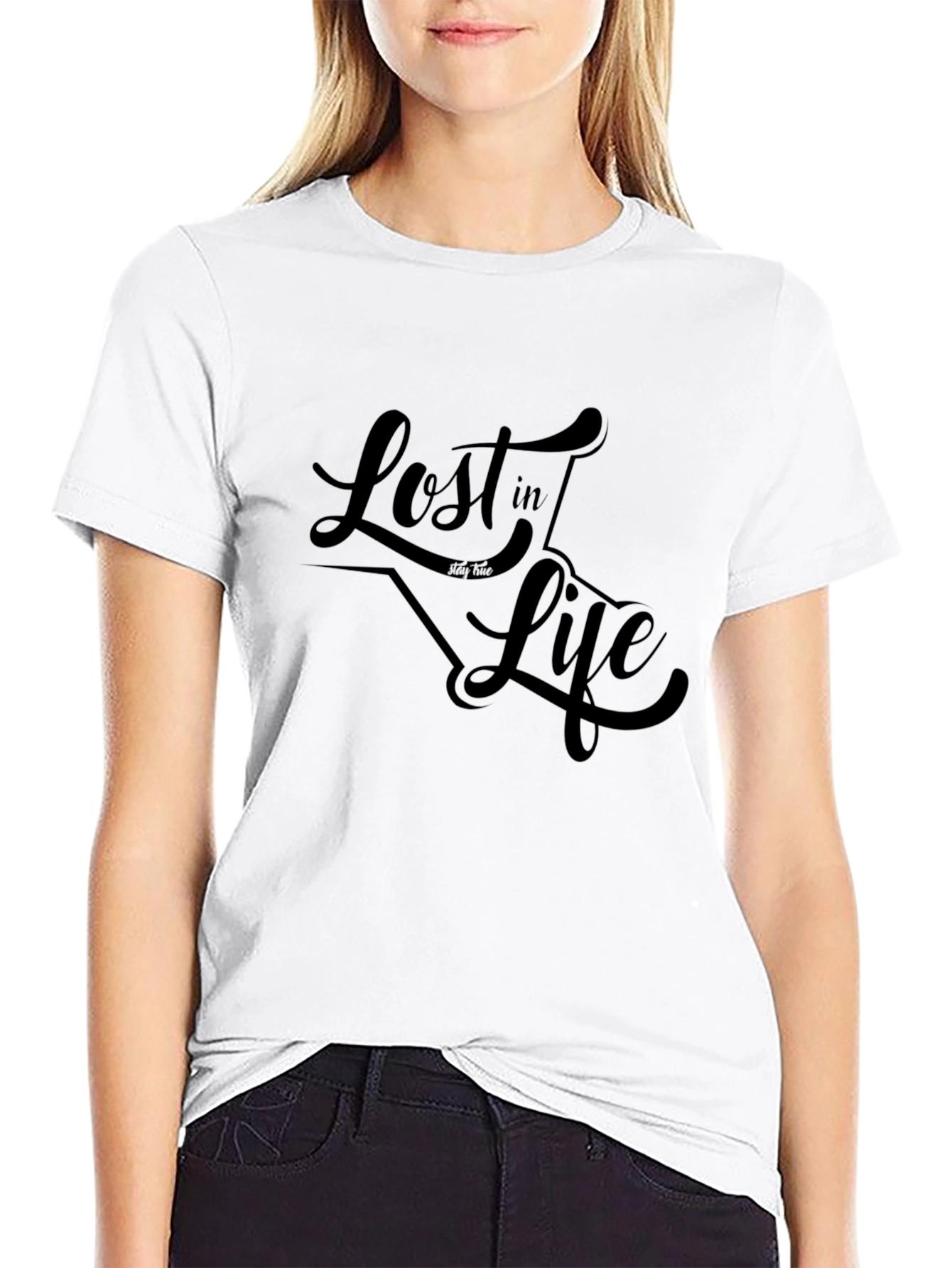 Lost in Life Graphic Tee - Black Cotton T-Shirt