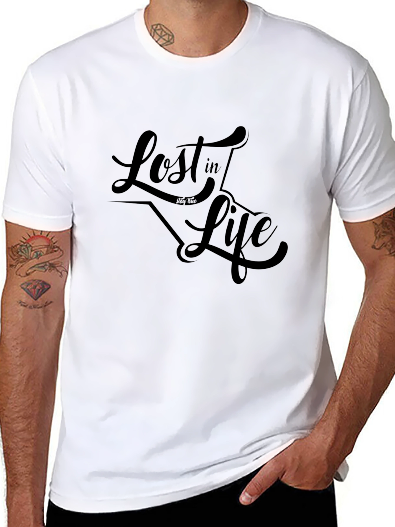 Lost in Life Graphic Tee - Black Cotton T-Shirt
