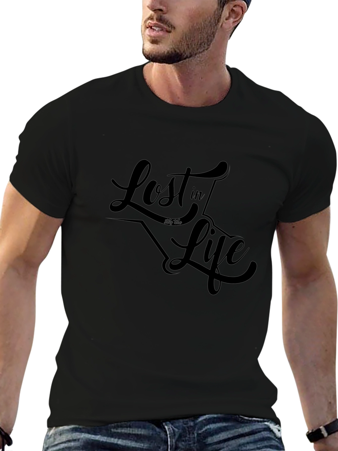 Lost in Life Graphic Tee - Black Cotton T-Shirt
