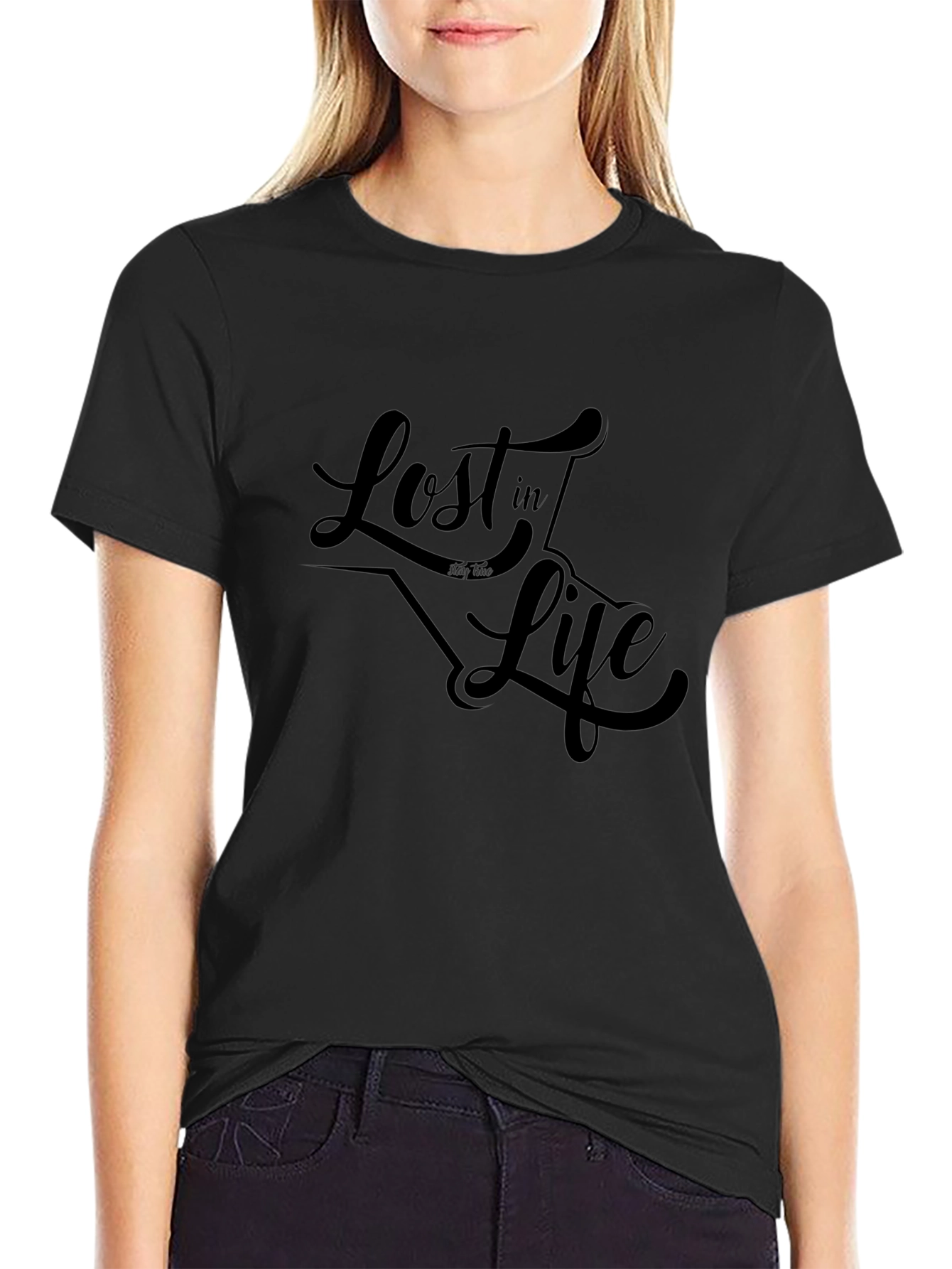 Lost in Life Graphic Tee - Black Cotton T-Shirt