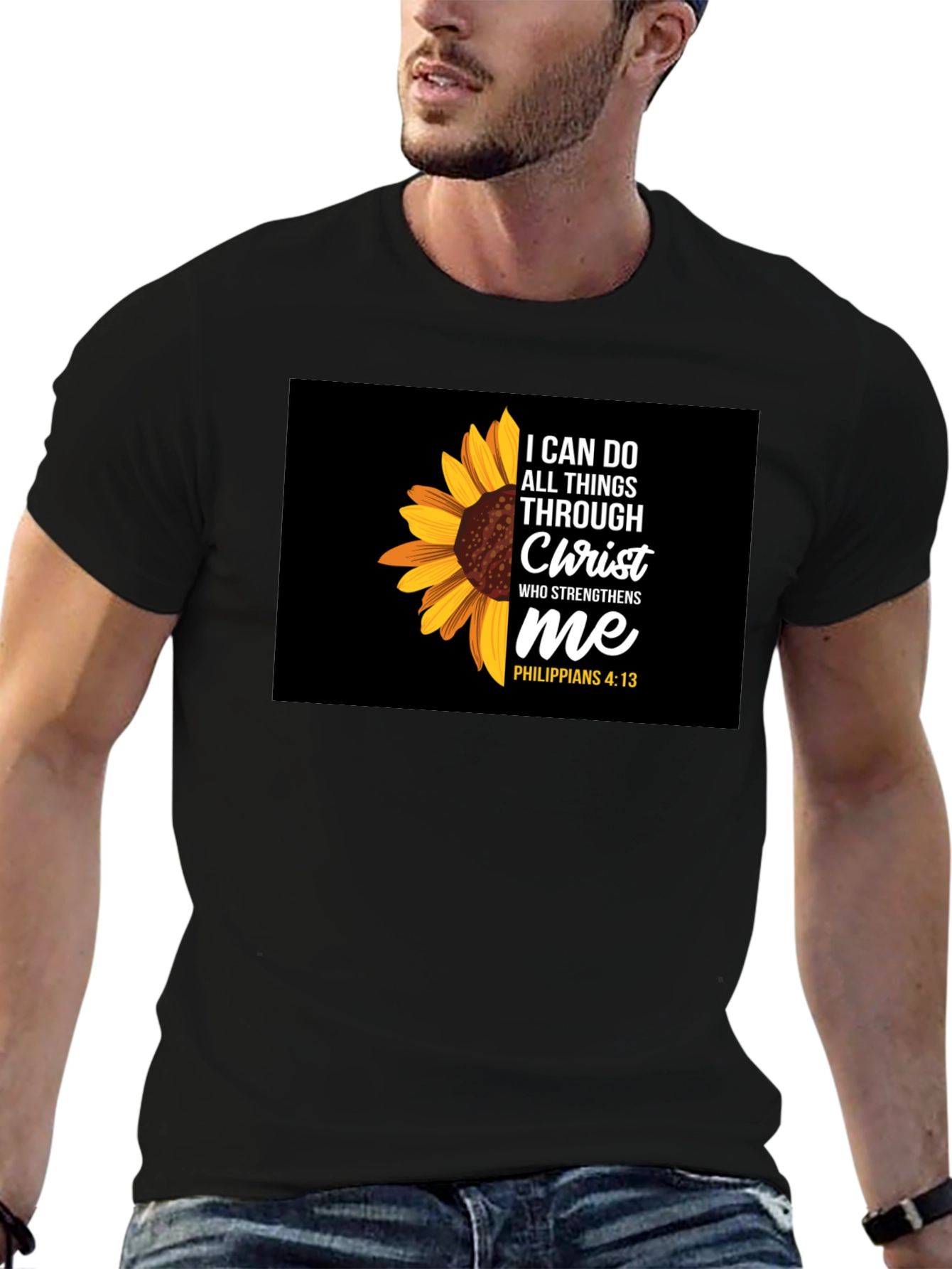 Sunflower Christian Verse Black T-Shirt