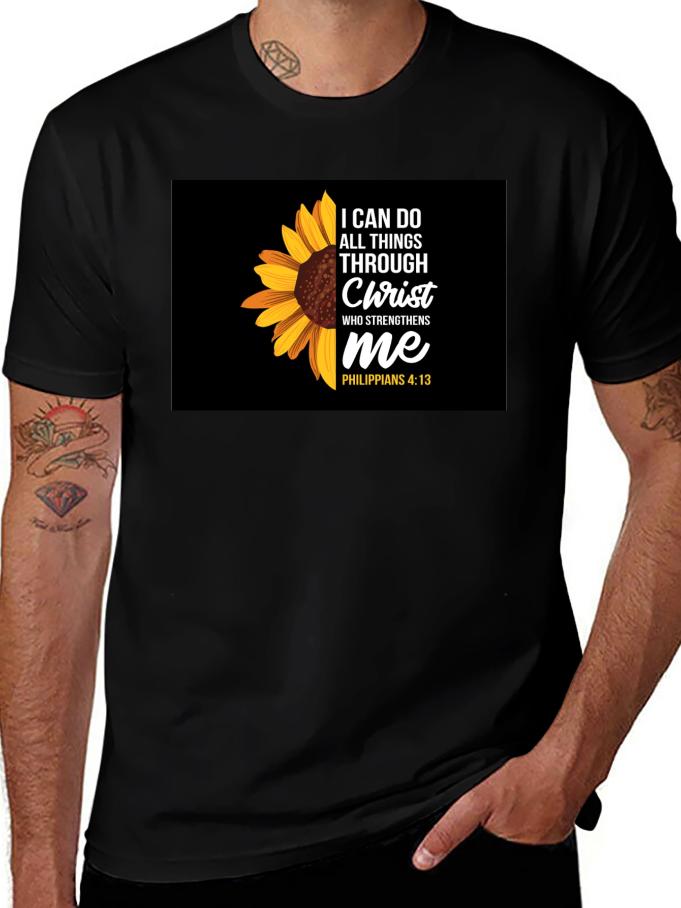 Sunflower Christian Verse Black T-Shirt