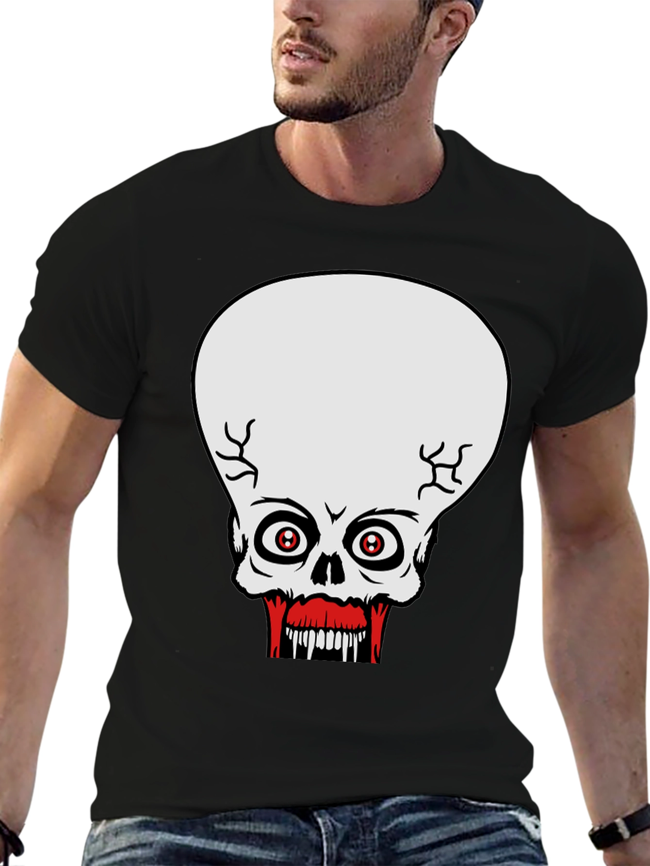 Creepy Skull Graphic Print Black T-Shirt