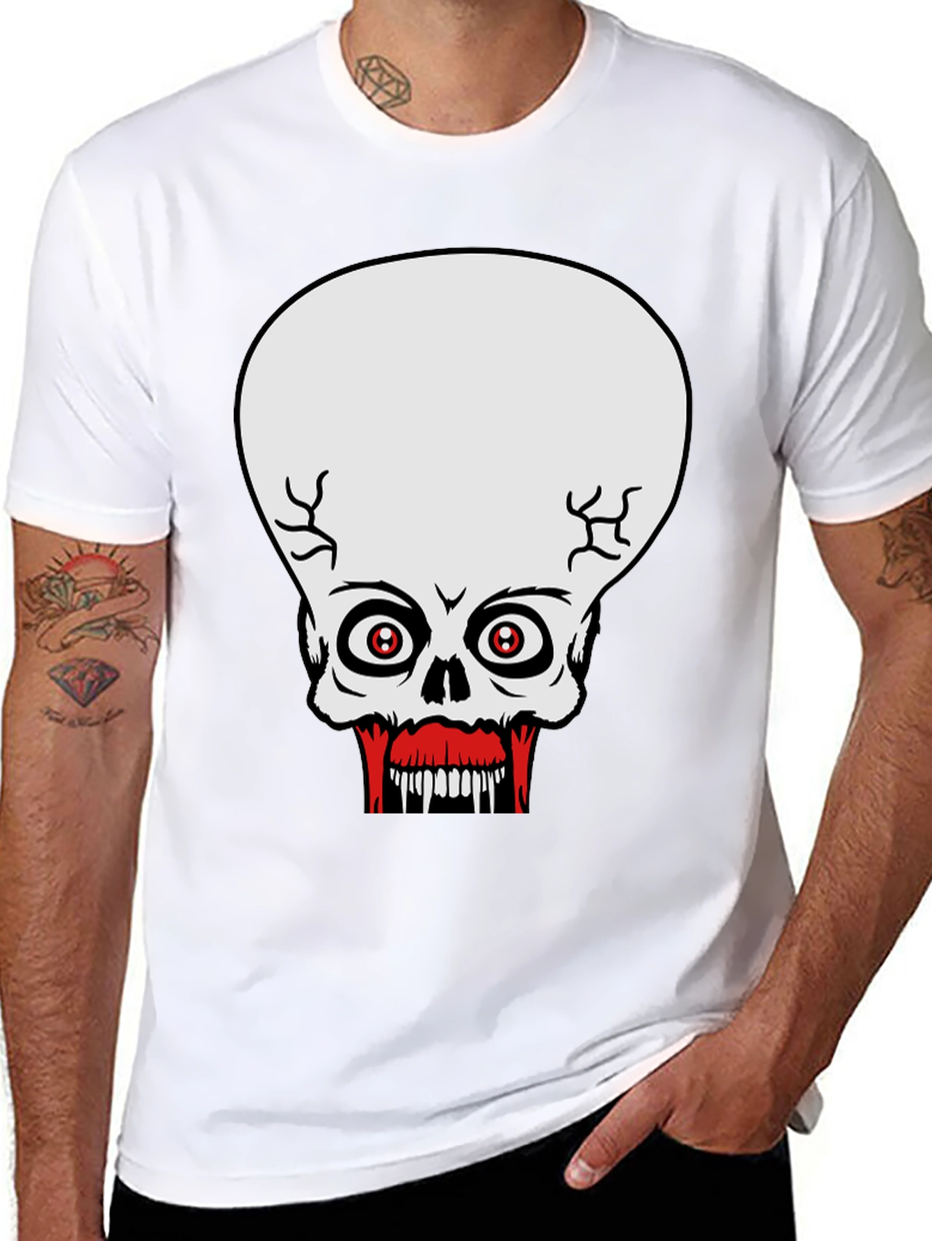 Creepy Skull Graphic Print Black T-Shirt