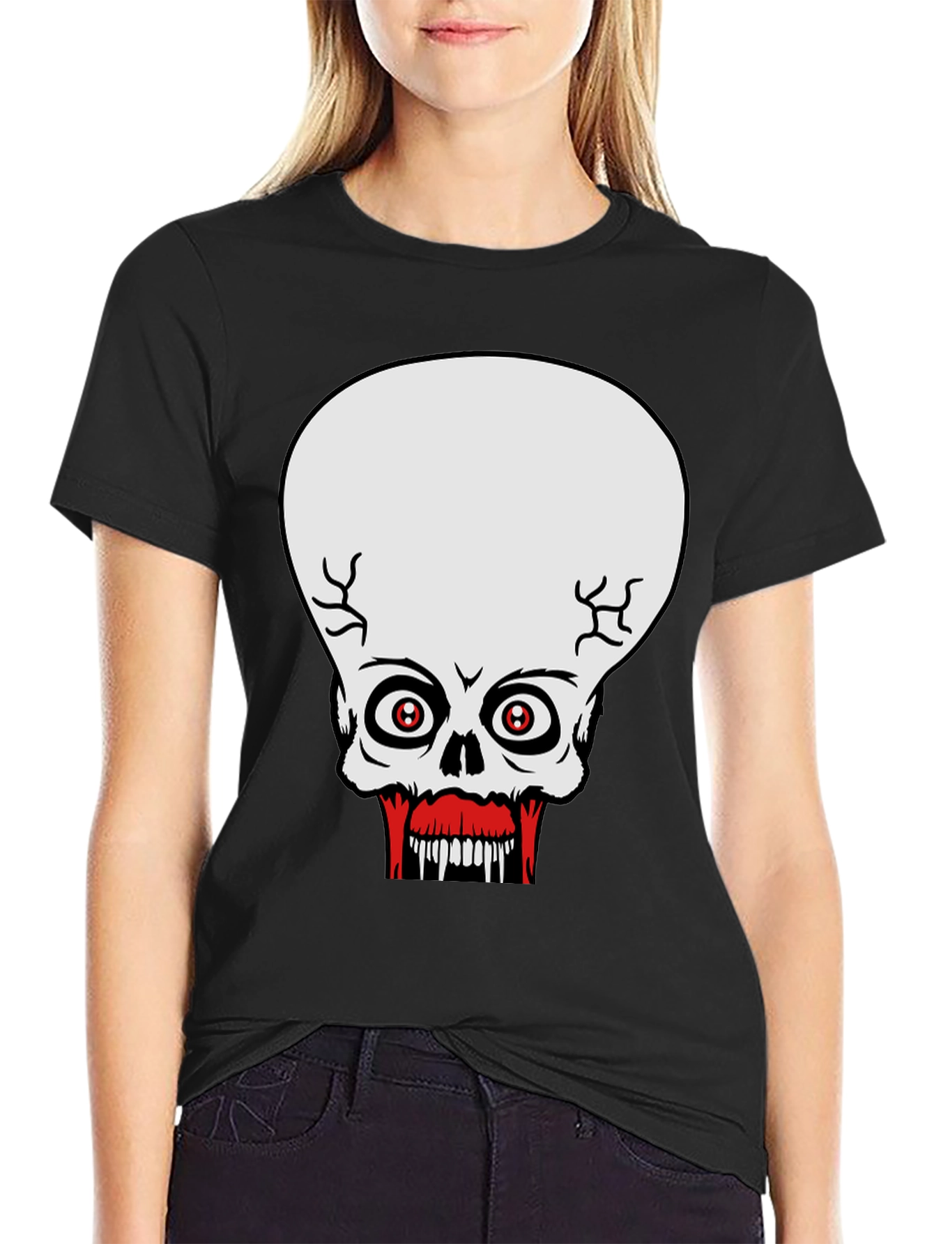 Creepy Skull Graphic Print Black T-Shirt